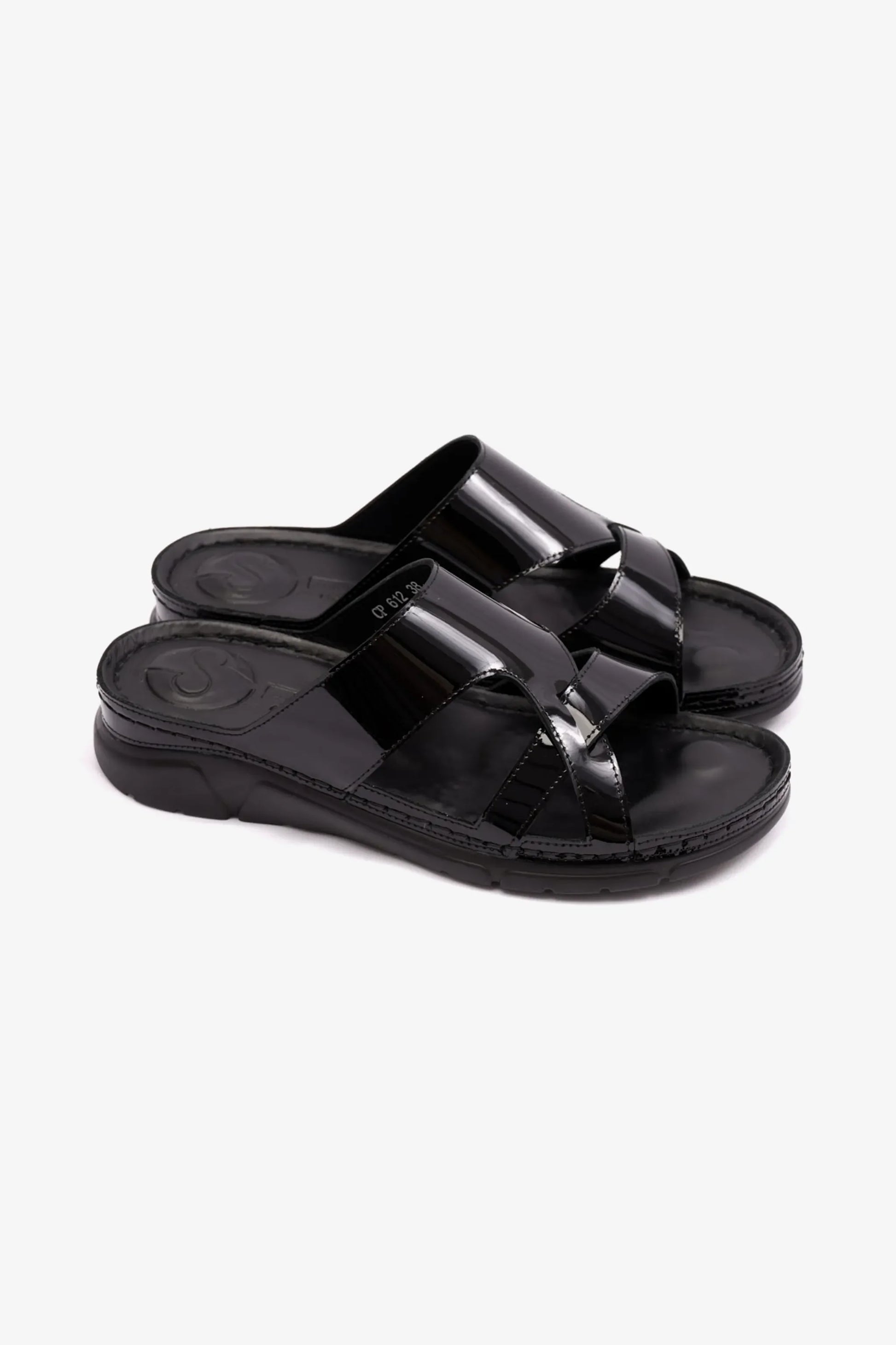 Comfort Plus Women's Patent Leather Arabic Sandals Black LSDCP612