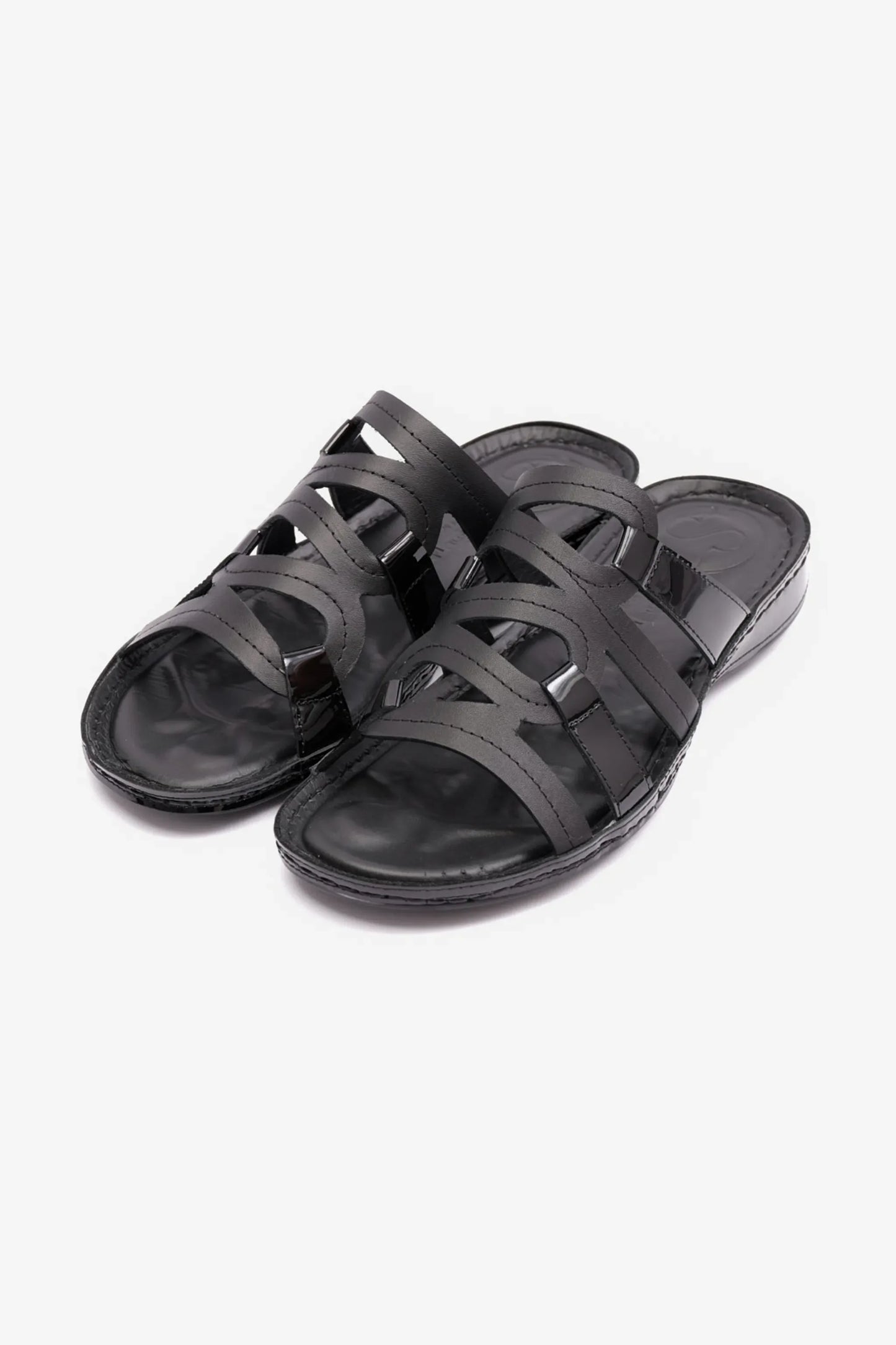 Comfort Plus Women's Flat Leather Sandals Black CP721