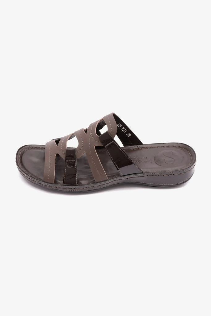 Comfort Plus Women's Flat Outsole Massage Point Leather Sandals Brown LSDCP721