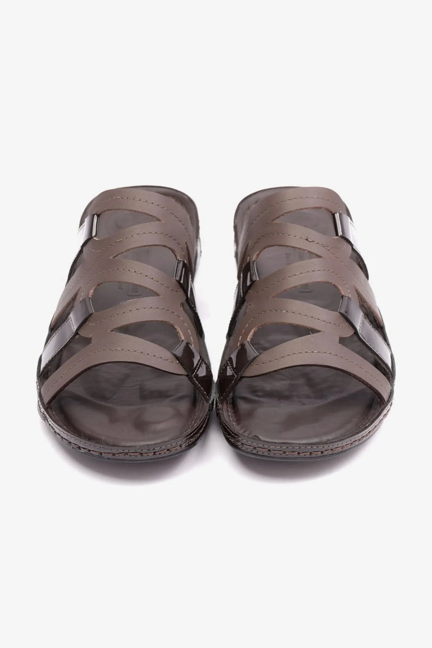 Comfort Plus Women's Flat Outsole Massage Point Leather Sandals Brown LSDCP721
