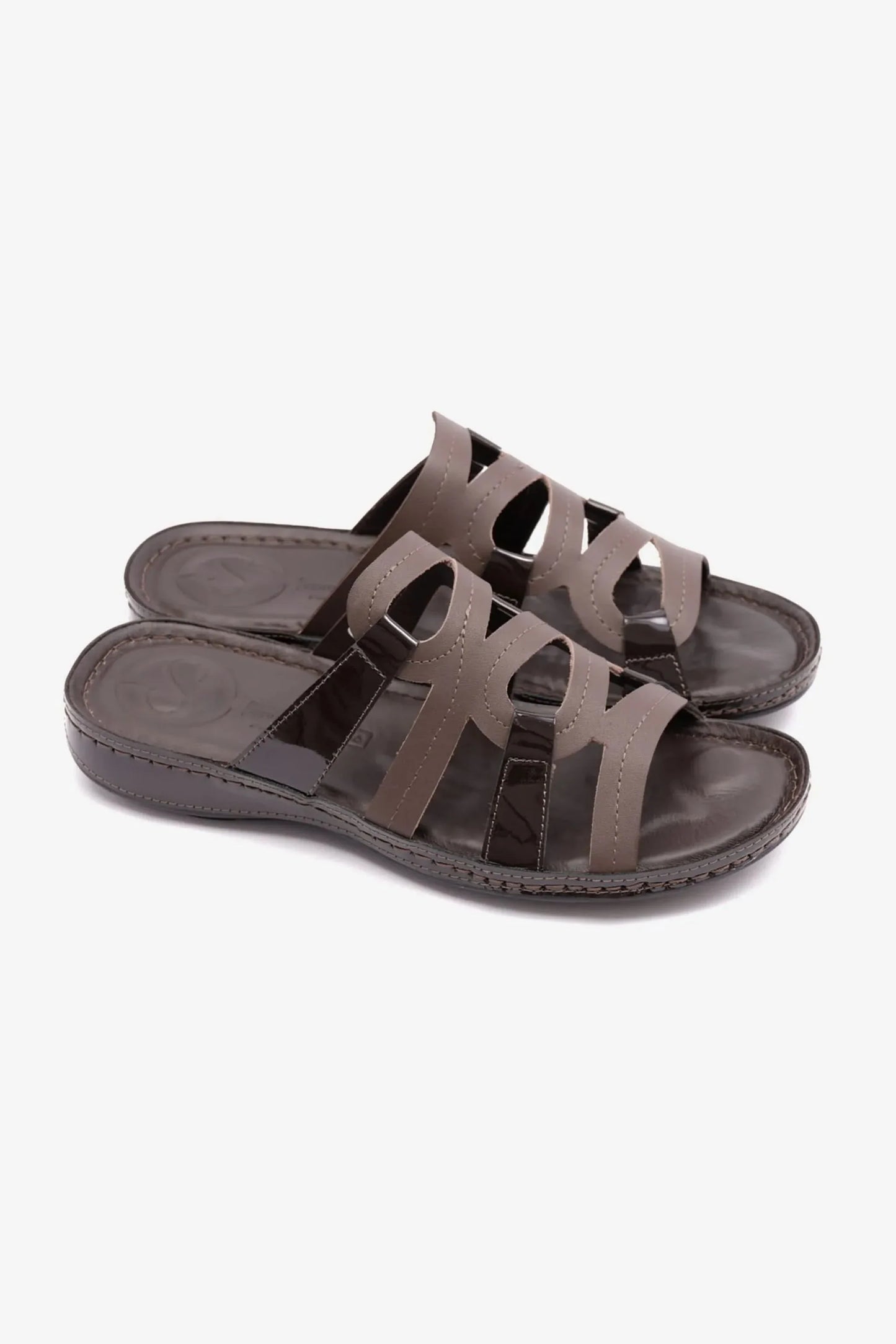 Comfort Plus Women's Flat Outsole Massage Point Leather Sandals Brown LSDCP721