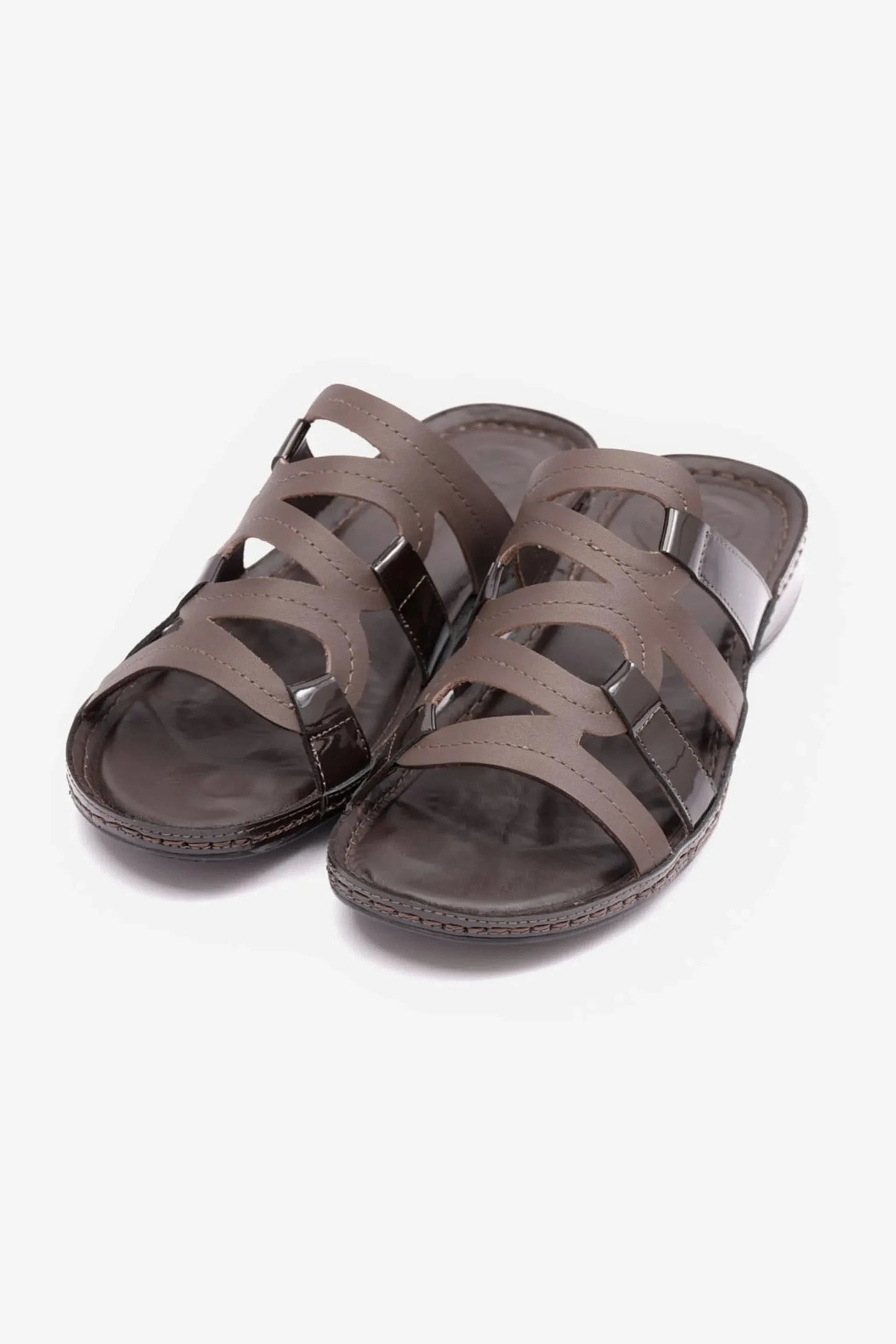 Comfort Plus Women's Flat Outsole Massage Point Leather Sandals Brown LSDCP721