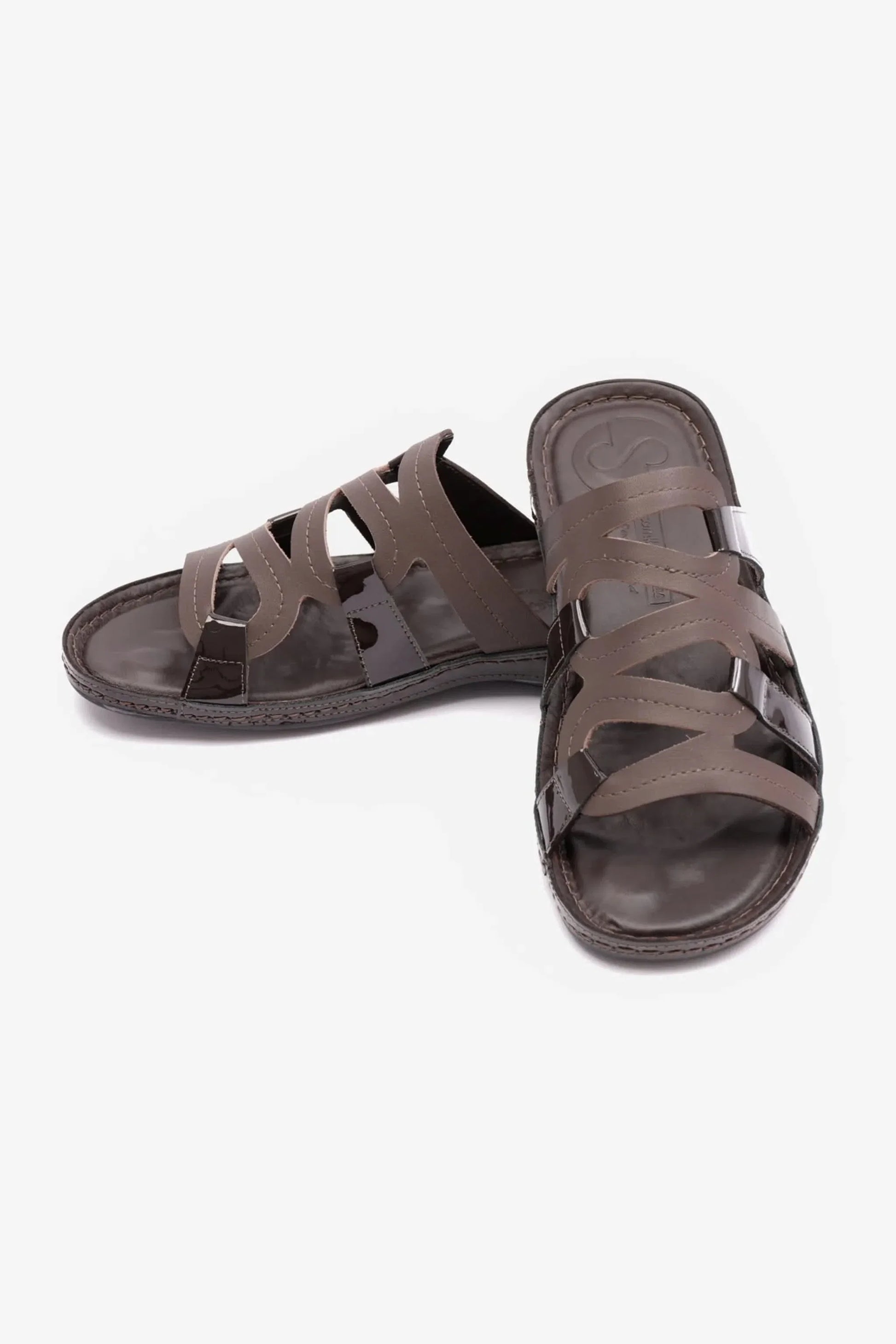 Comfort Plus Women's Flat Outsole Massage Point Leather Sandals Brown LSDCP721