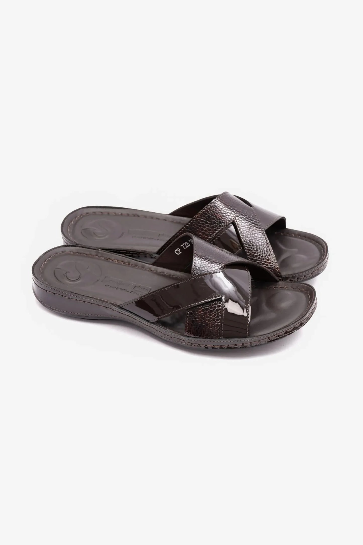 Comfort Plus Women's Soft Footbed Patent Leather Sandals Brown LSDCP728