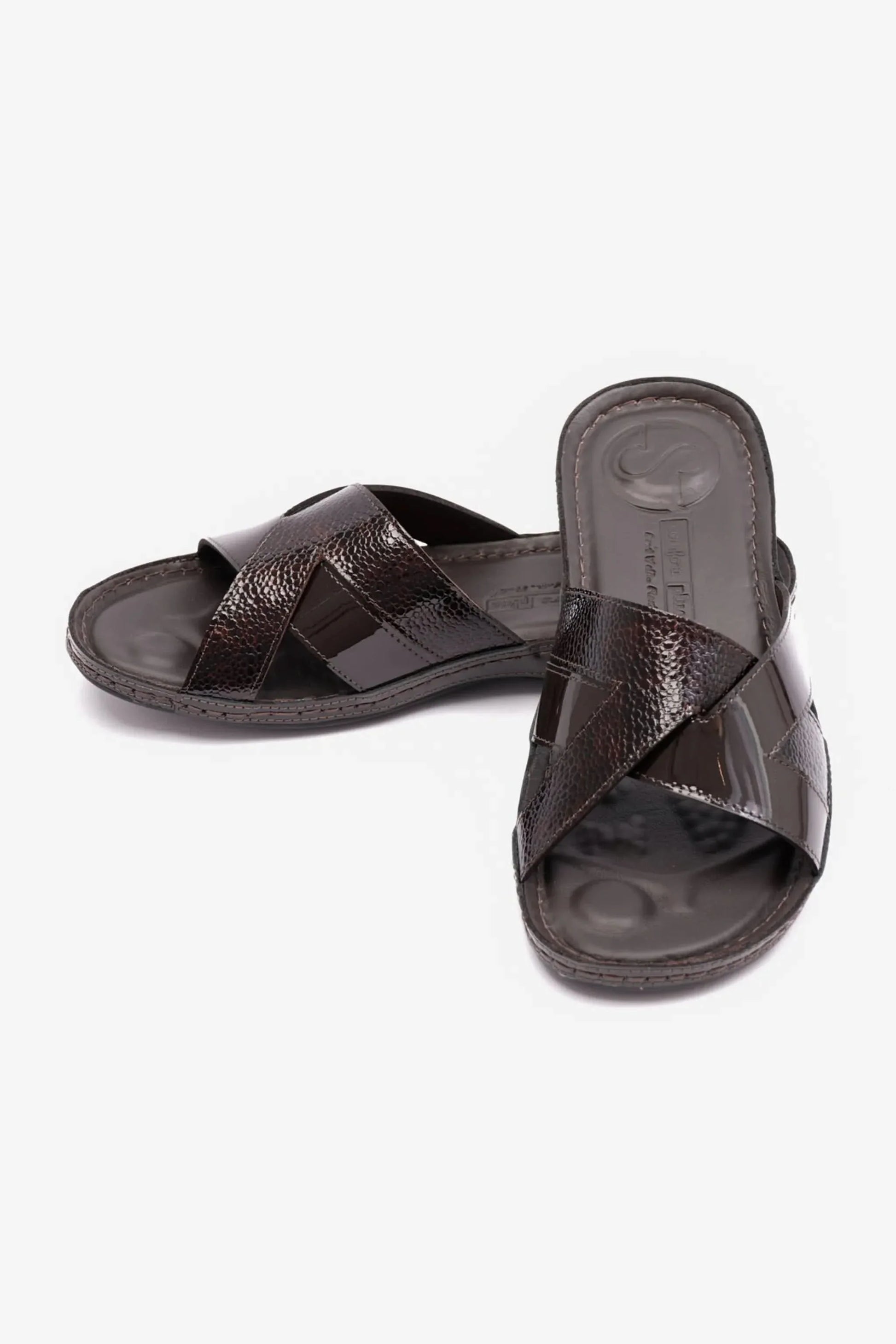 Comfort Plus Women's Soft Footbed Patent Leather Sandals Brown LSDCP728
