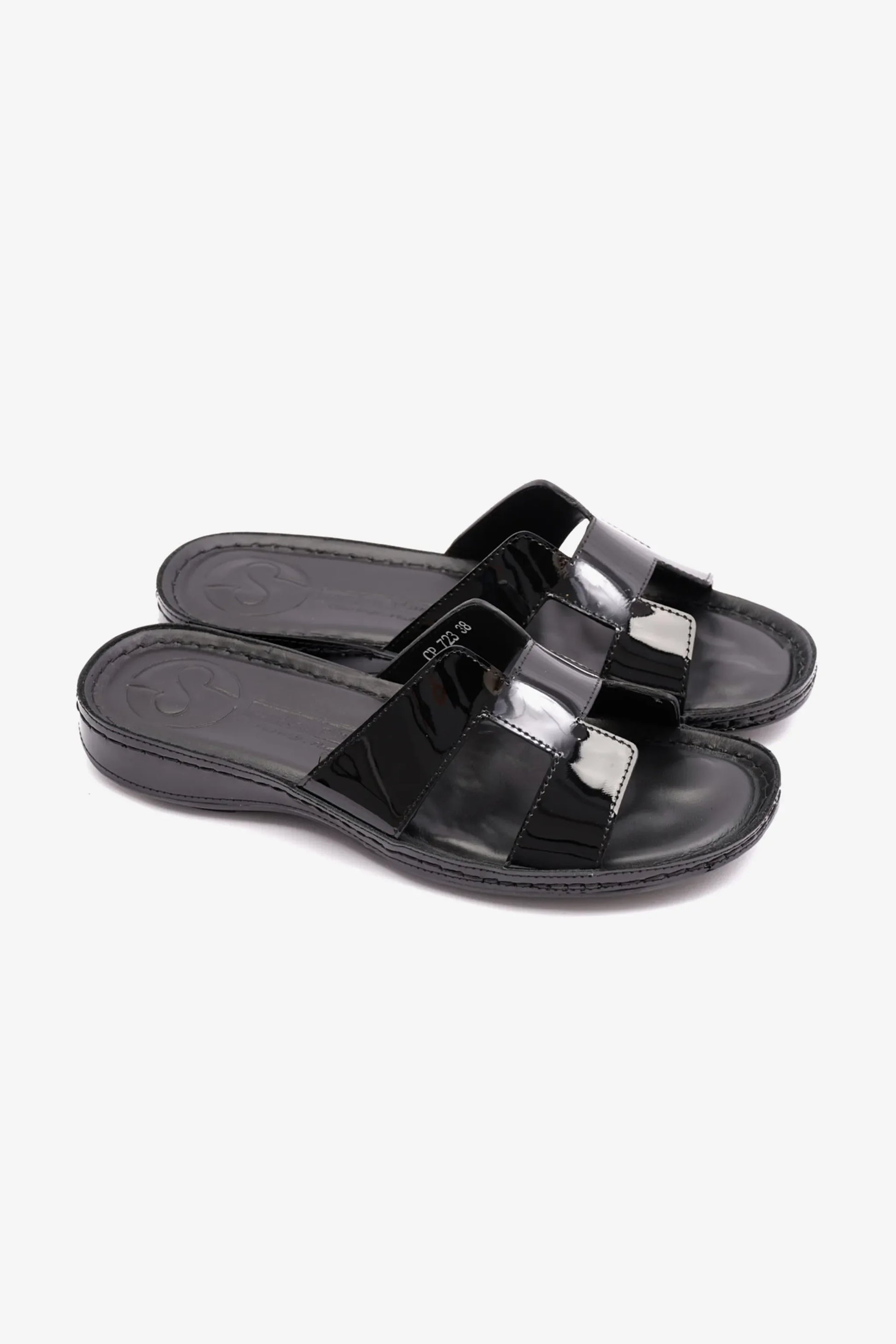 Comfort Plus Women's Flat Patent Leather Sandals Black LSDCP723