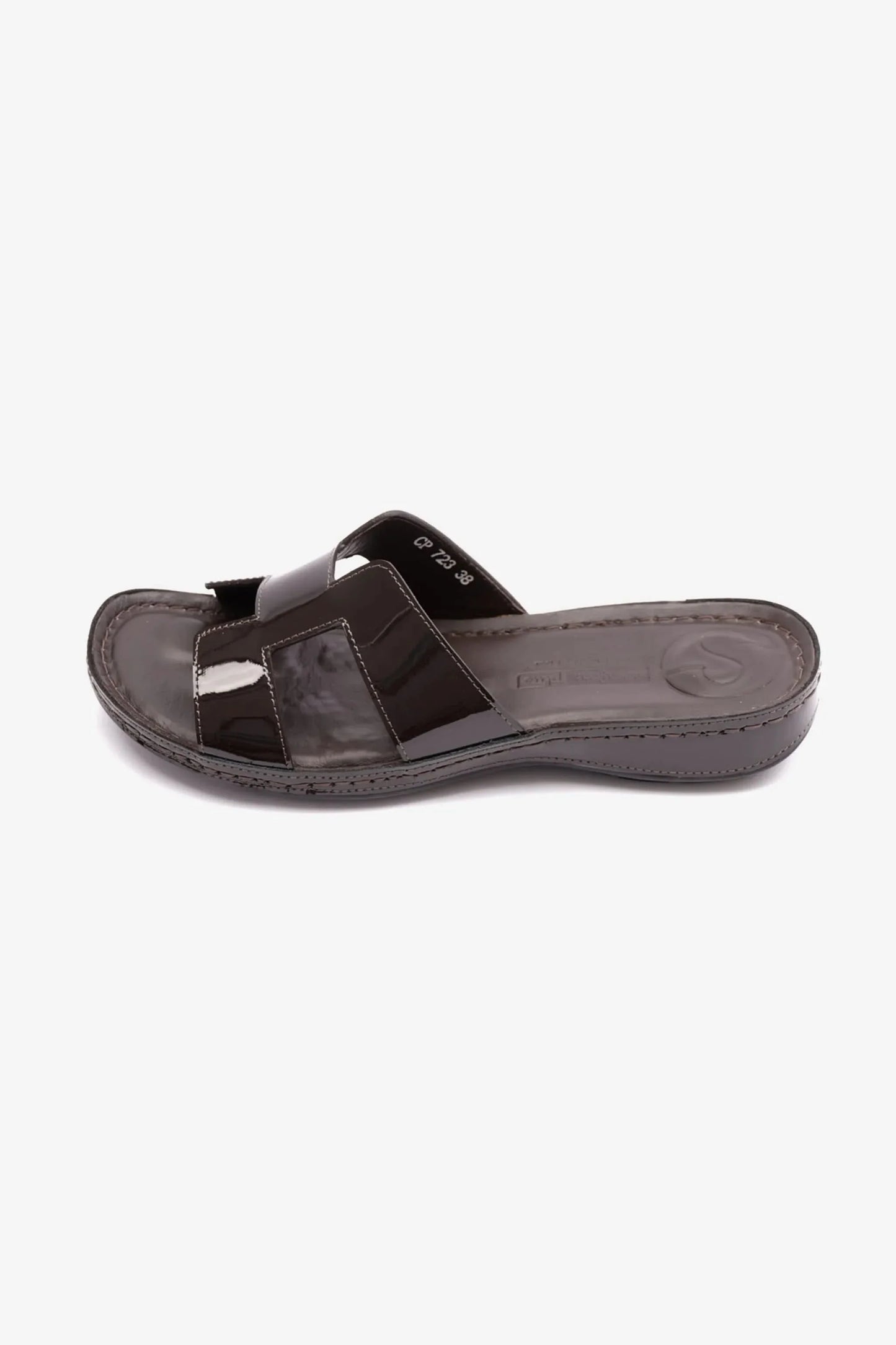 Comfort Plus Women's Flat Patent Leather Sandals Brown LSDCP723