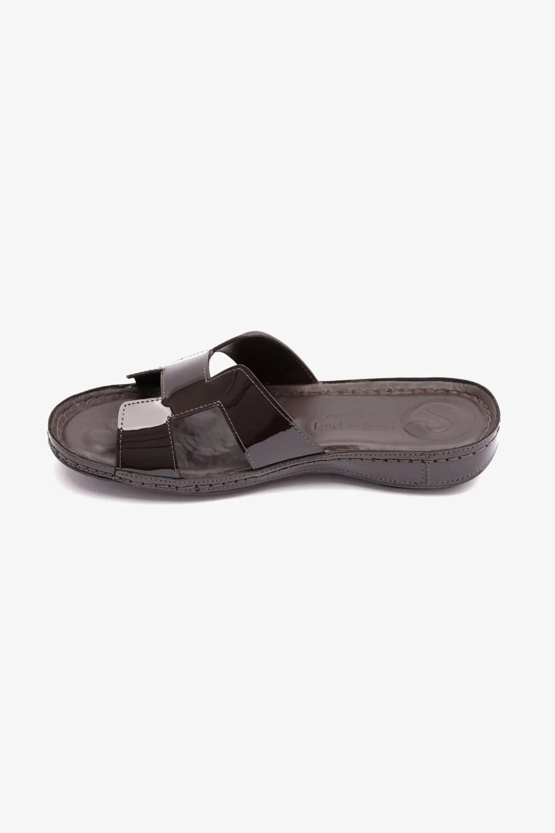 Comfort Plus Women's Flat Patent Leather Sandals Brown LSDCP723