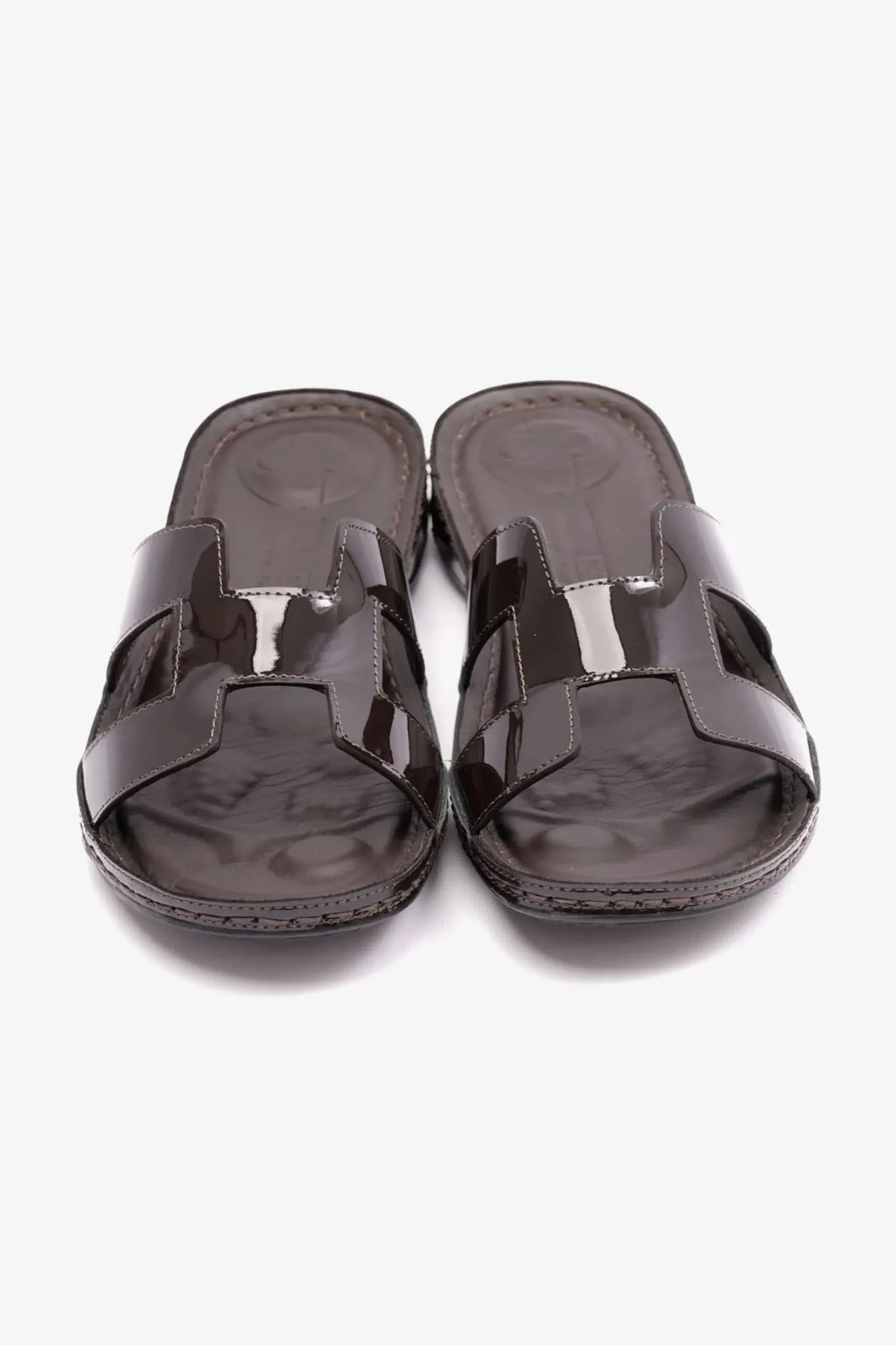 Comfort Plus Women's Flat Patent Leather Sandals Brown LSDCP723