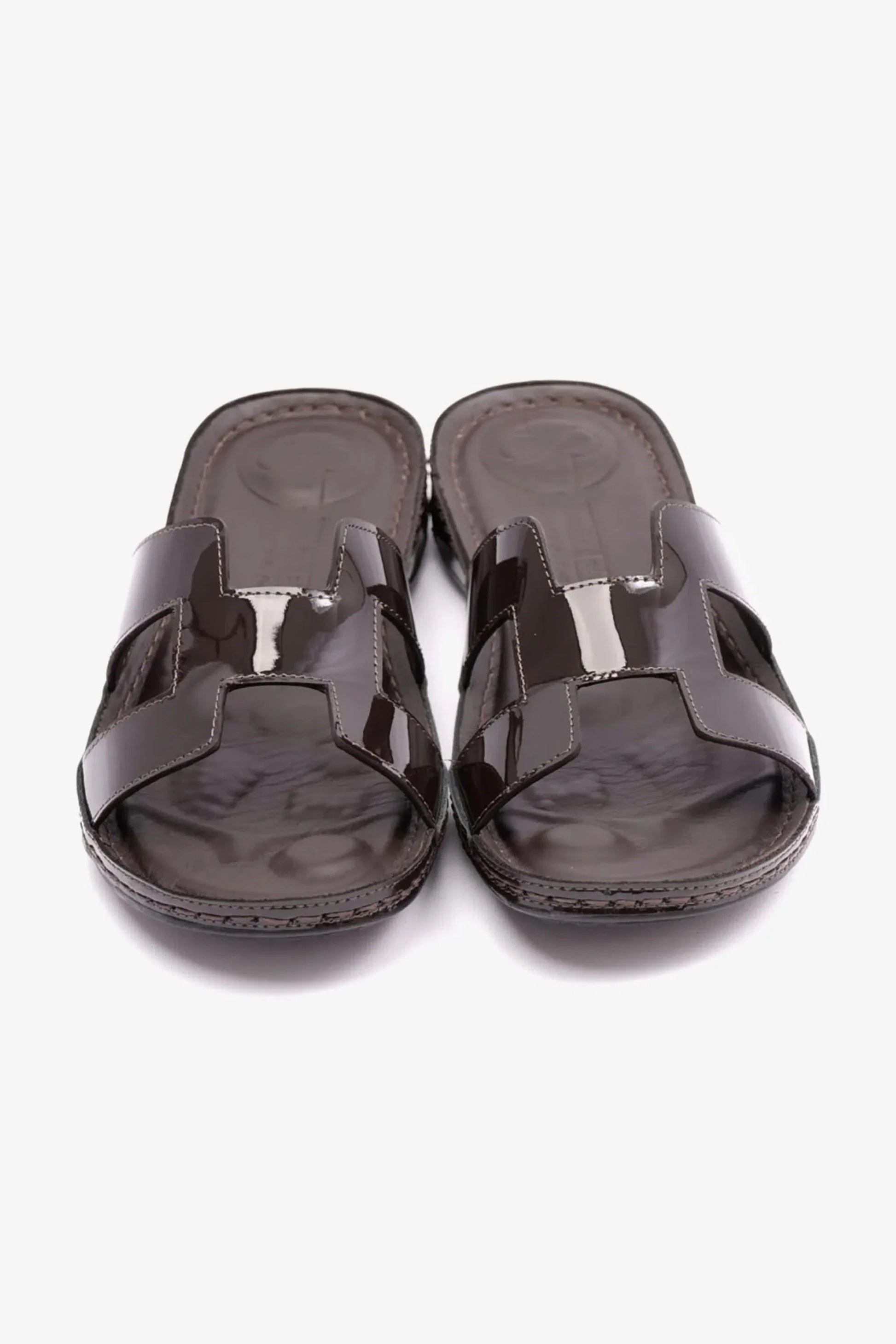 Comfort Plus Women's Flat Patent Leather Sandals Brown LSDCP723