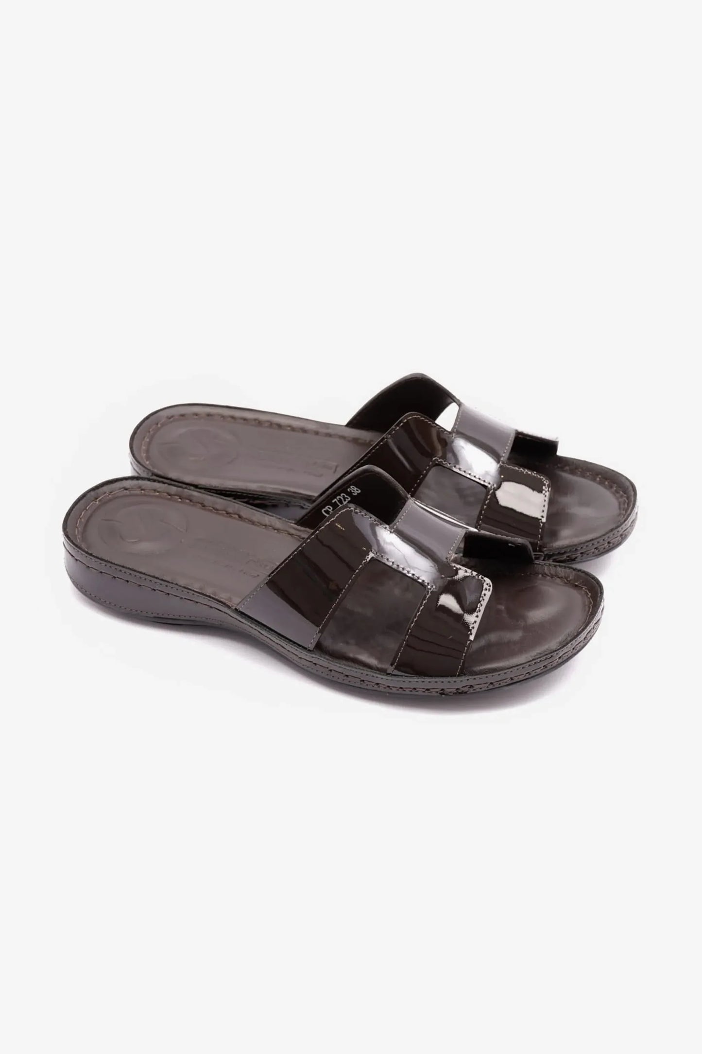 Comfort Plus Women's Flat Patent Leather Sandals Brown LSDCP723