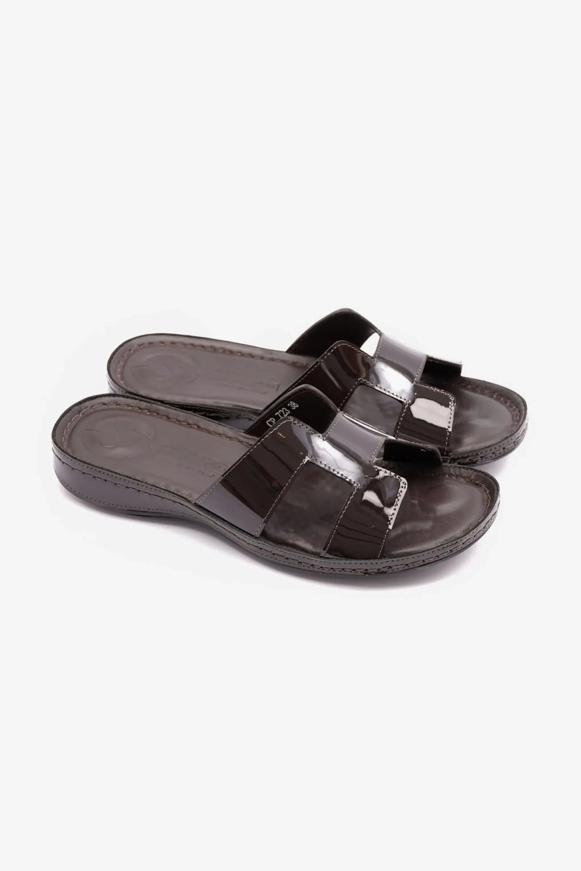 Comfort Plus Women's Flat Patent Leather Sandals Brown LSDCP723