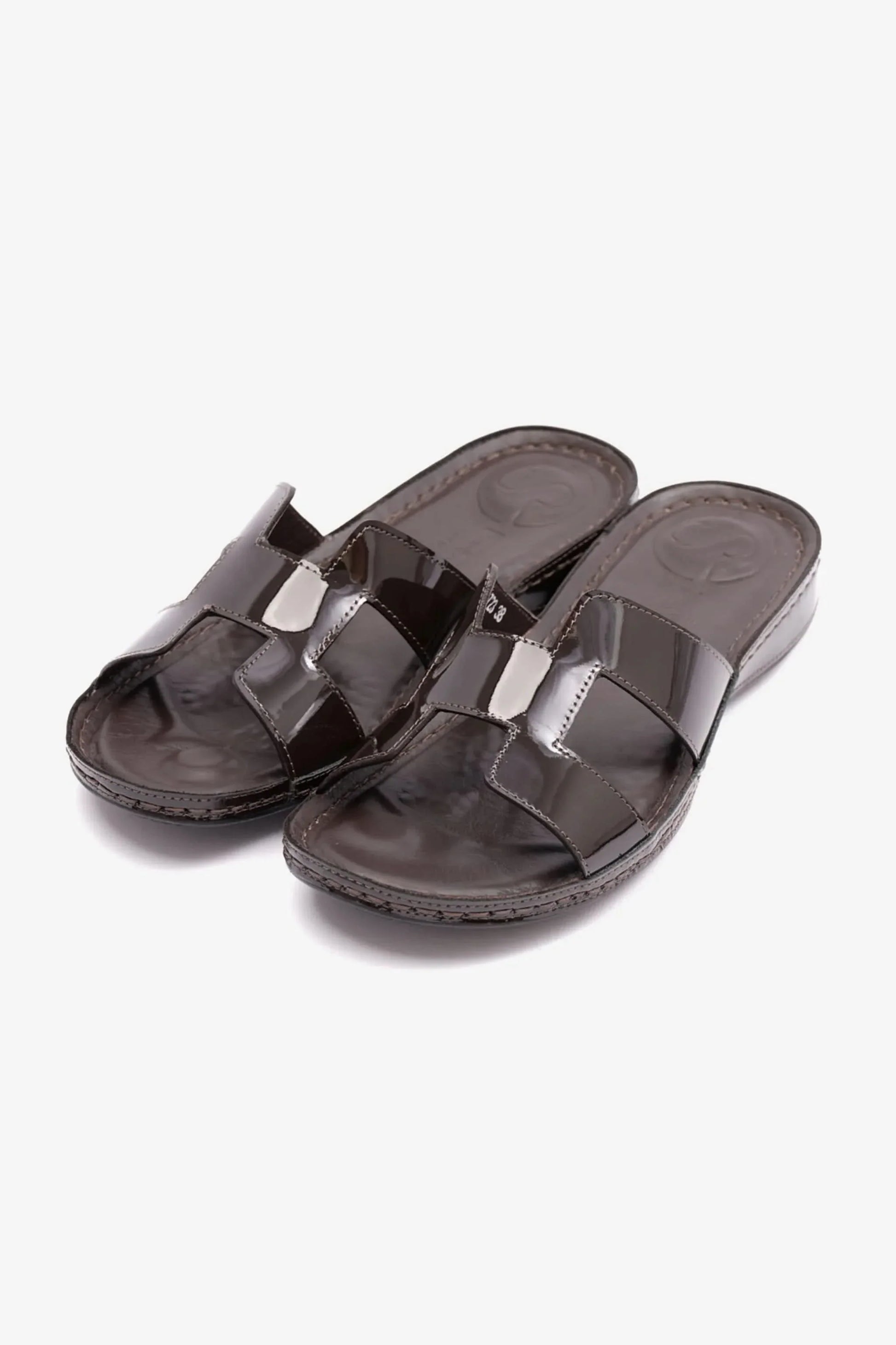 Comfort Plus Women's Flat Patent Leather Sandals Brown LSDCP723