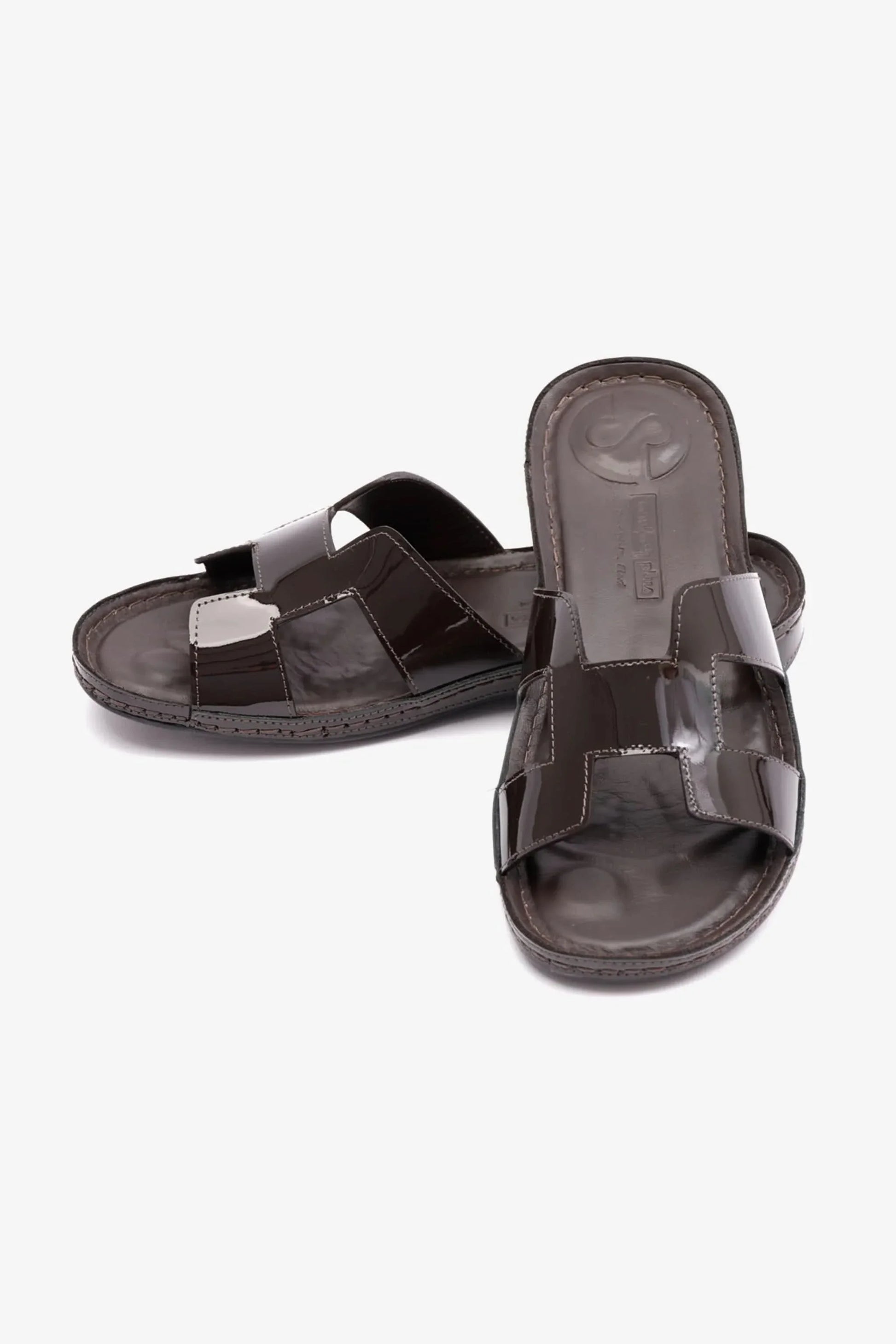 Comfort Plus Women's Flat Patent Leather Sandals Brown LSDCP723