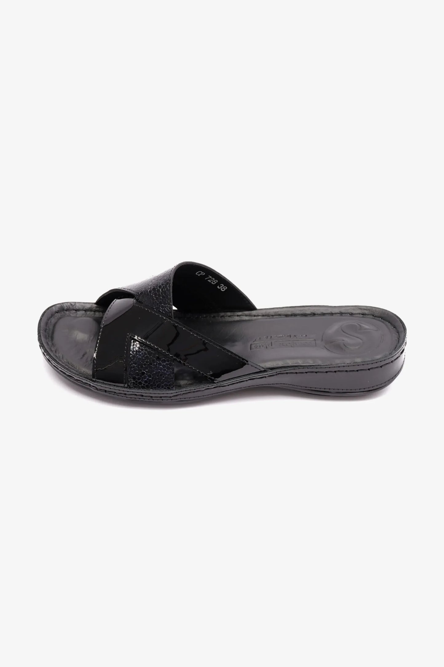 Comfort Plus Women's Patent Leather Sandals Black LSDCP728