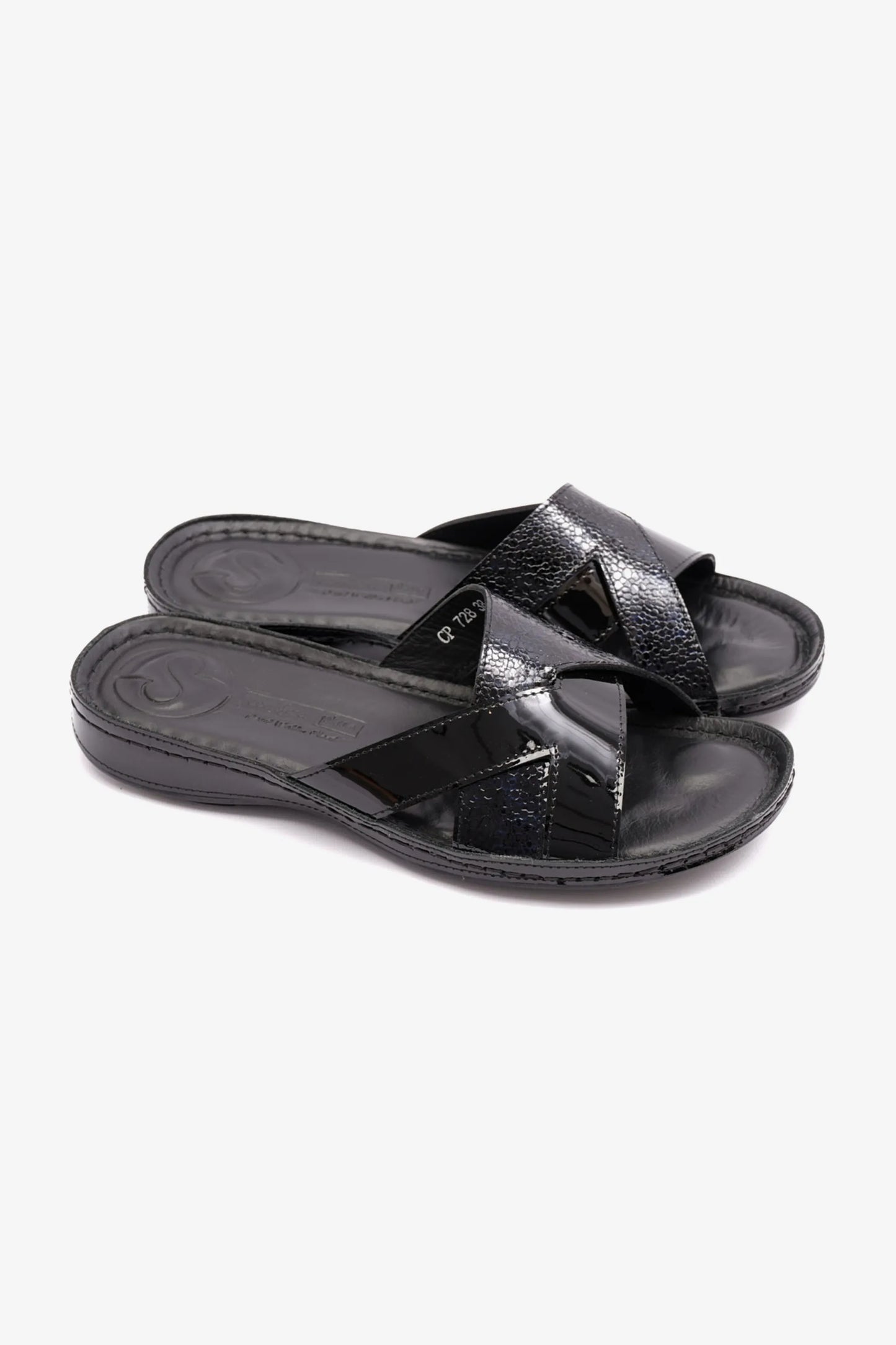 Comfort Plus Women's Patent Leather Sandals Black LSDCP728