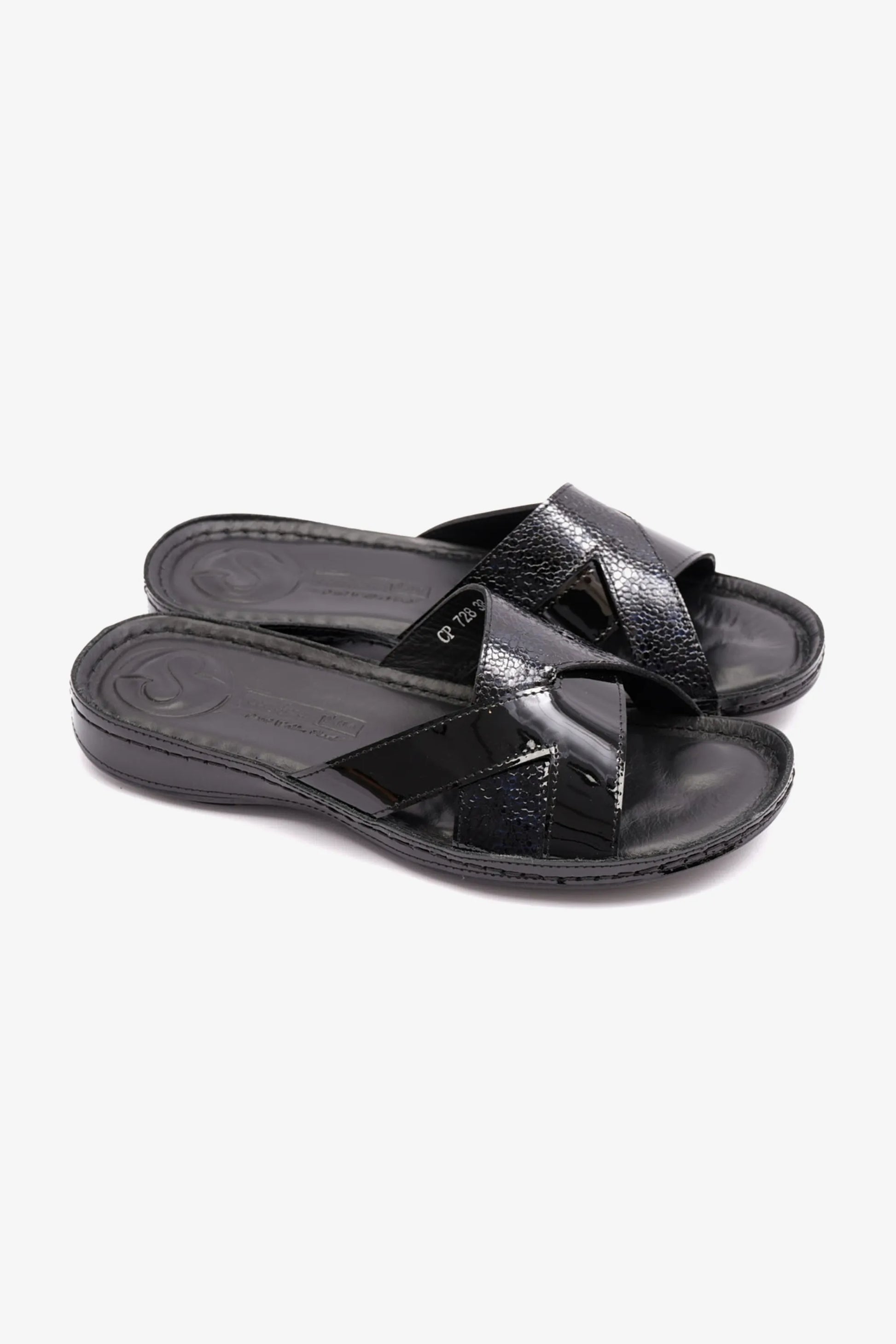 Comfort Plus Women's Patent Leather Sandals Black LSDCP728