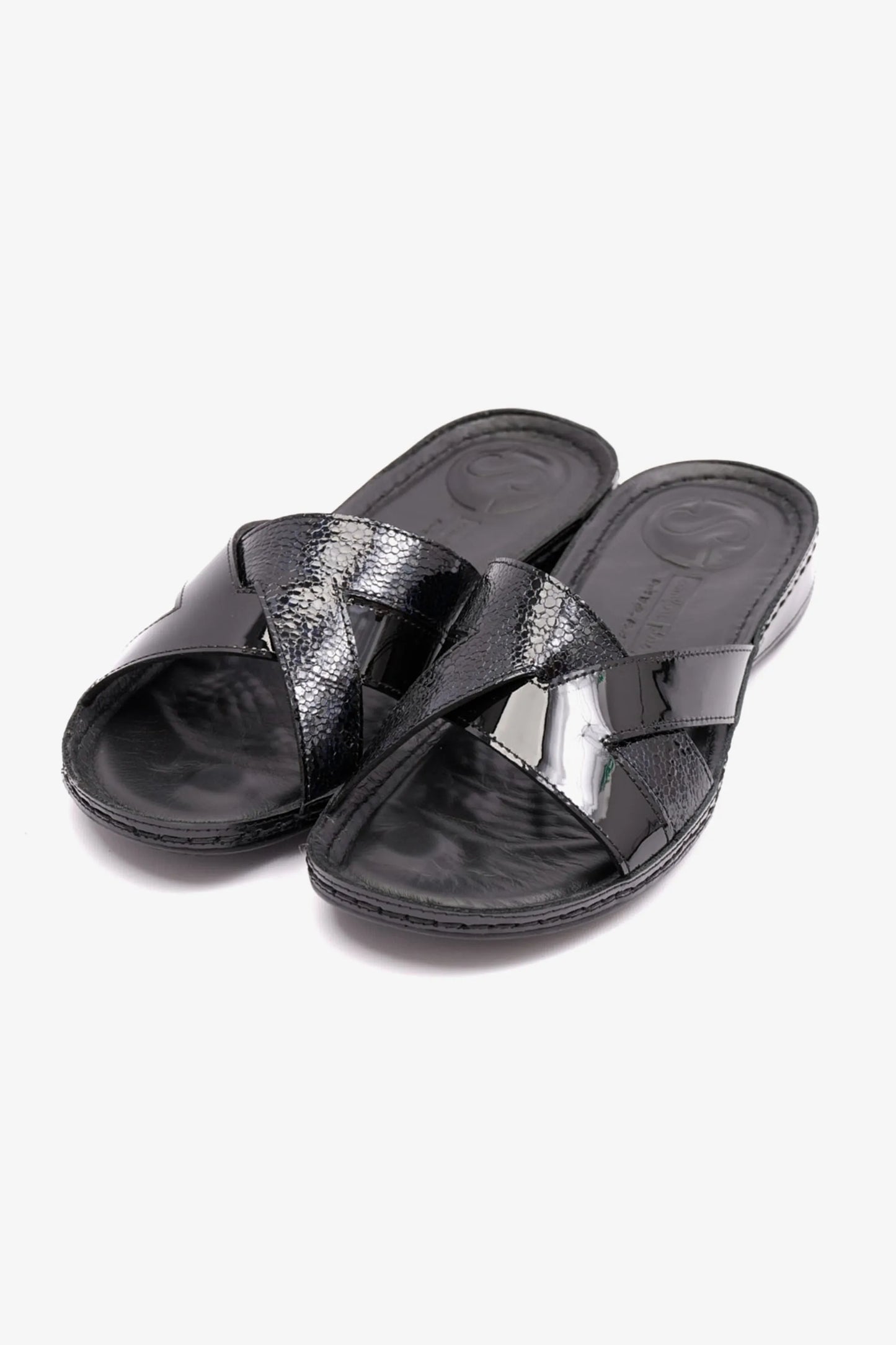 Comfort Plus Women's Patent Leather Sandals Black LSDCP728