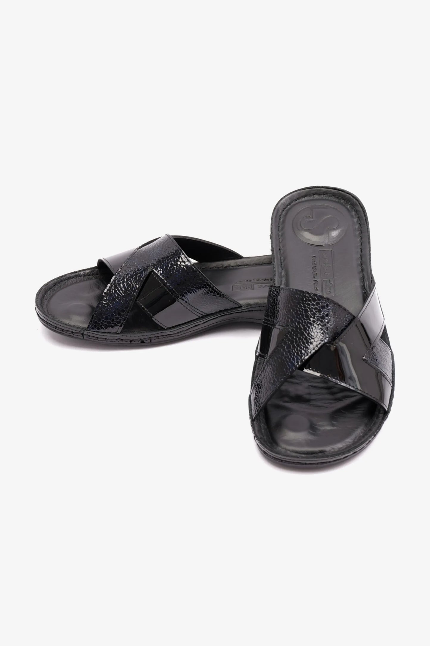 Comfort Plus Women's Patent Leather Sandals Black LSDCP728