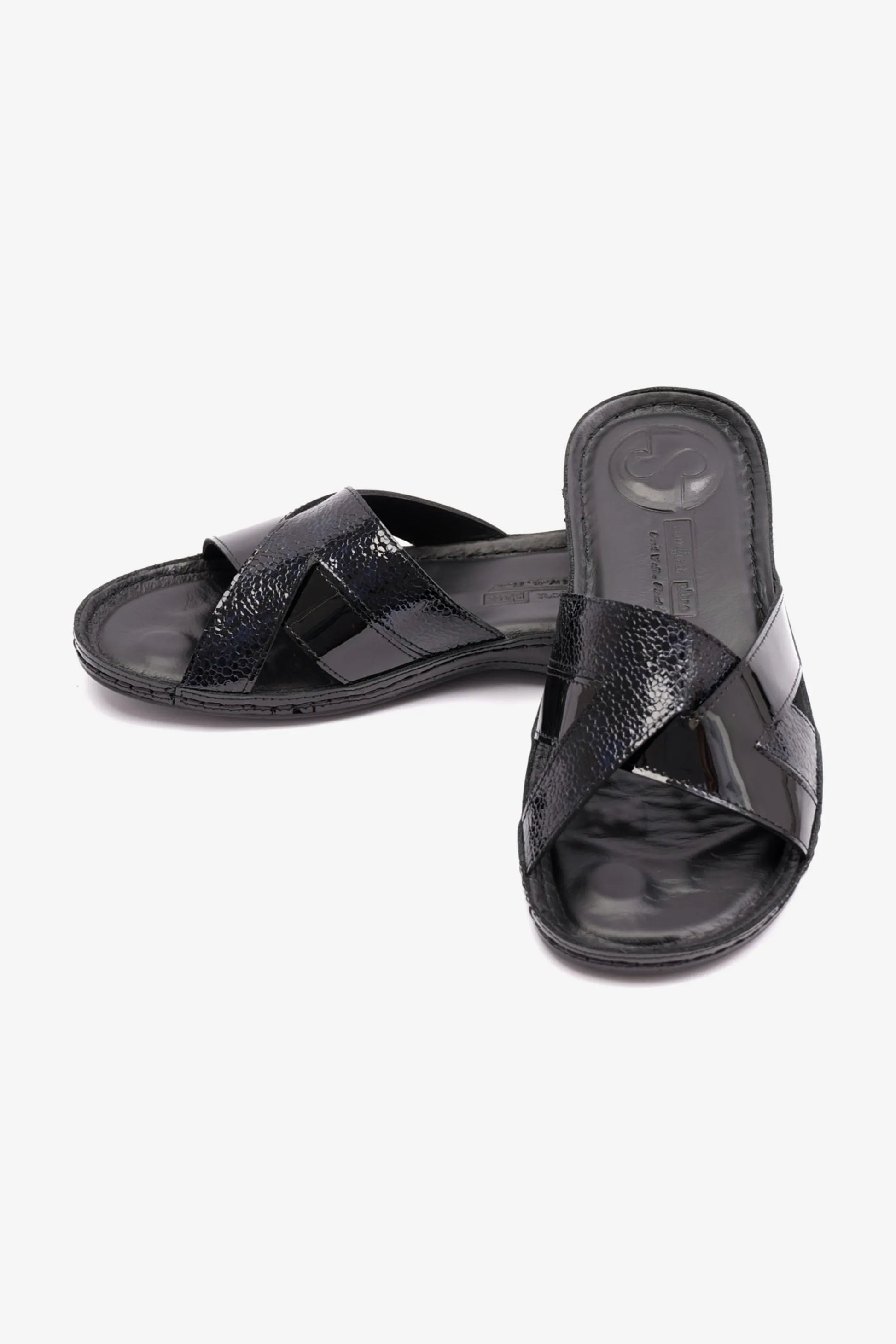 Comfort Plus Women's Patent Leather Sandals Black LSDCP728