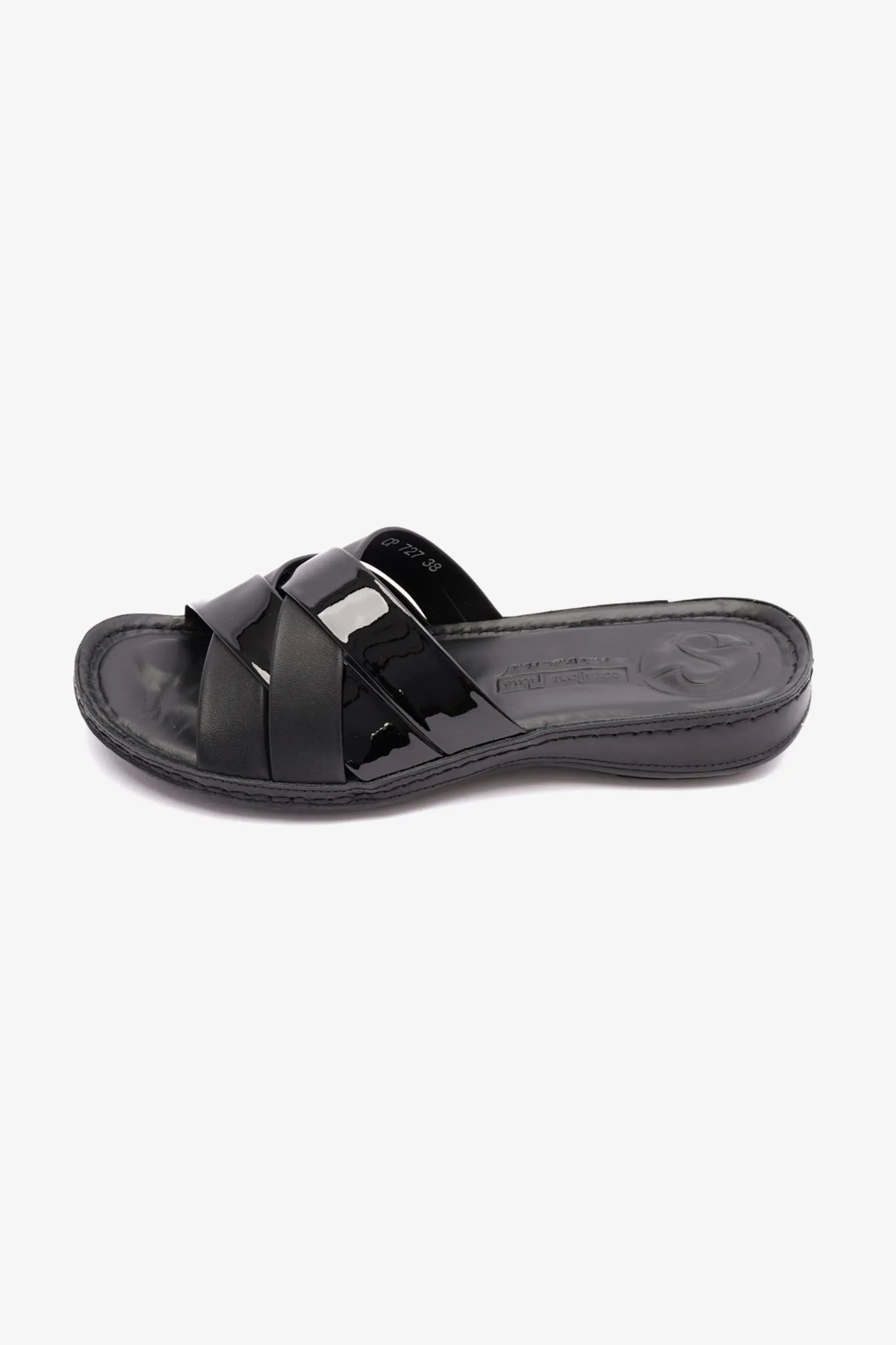 Comfort Plus Women's Patent Leather Sandals Black LSDCP727
