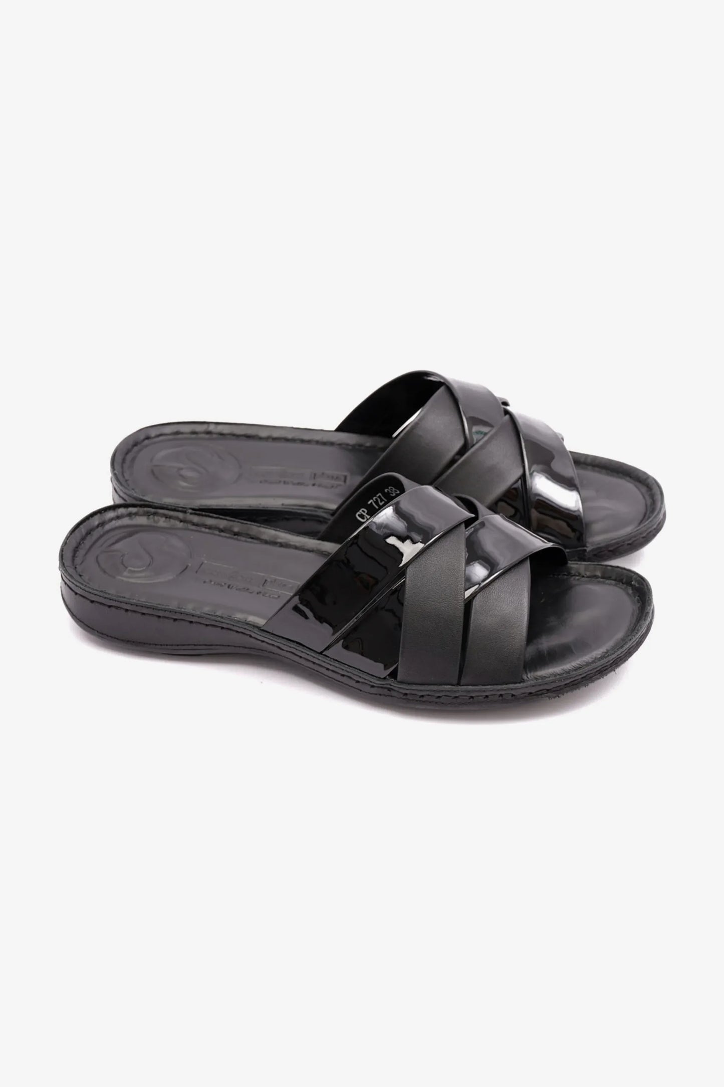 Comfort Plus Women's Patent Leather Sandals Black LSDCP727
