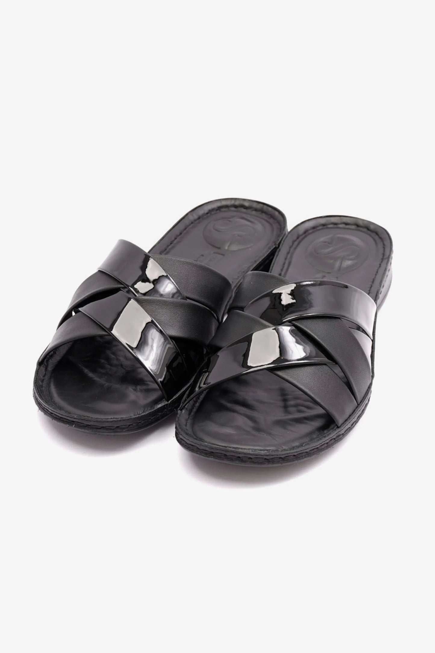Comfort Plus Women's Patent Leather Sandals Black LSDCP727