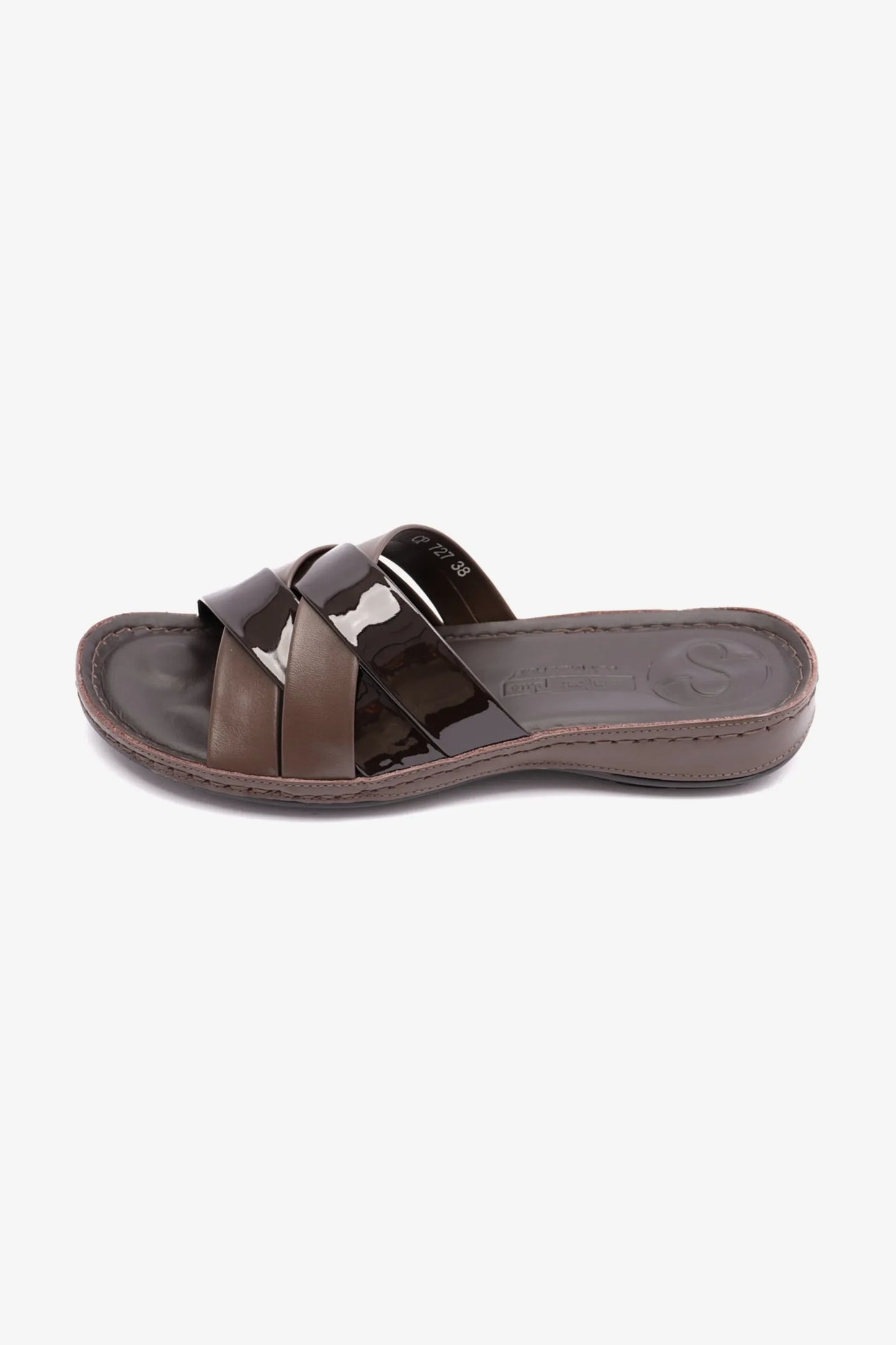 Comfort Plus Women's Patent Leather Arabic Sandals Brown LSDCP727