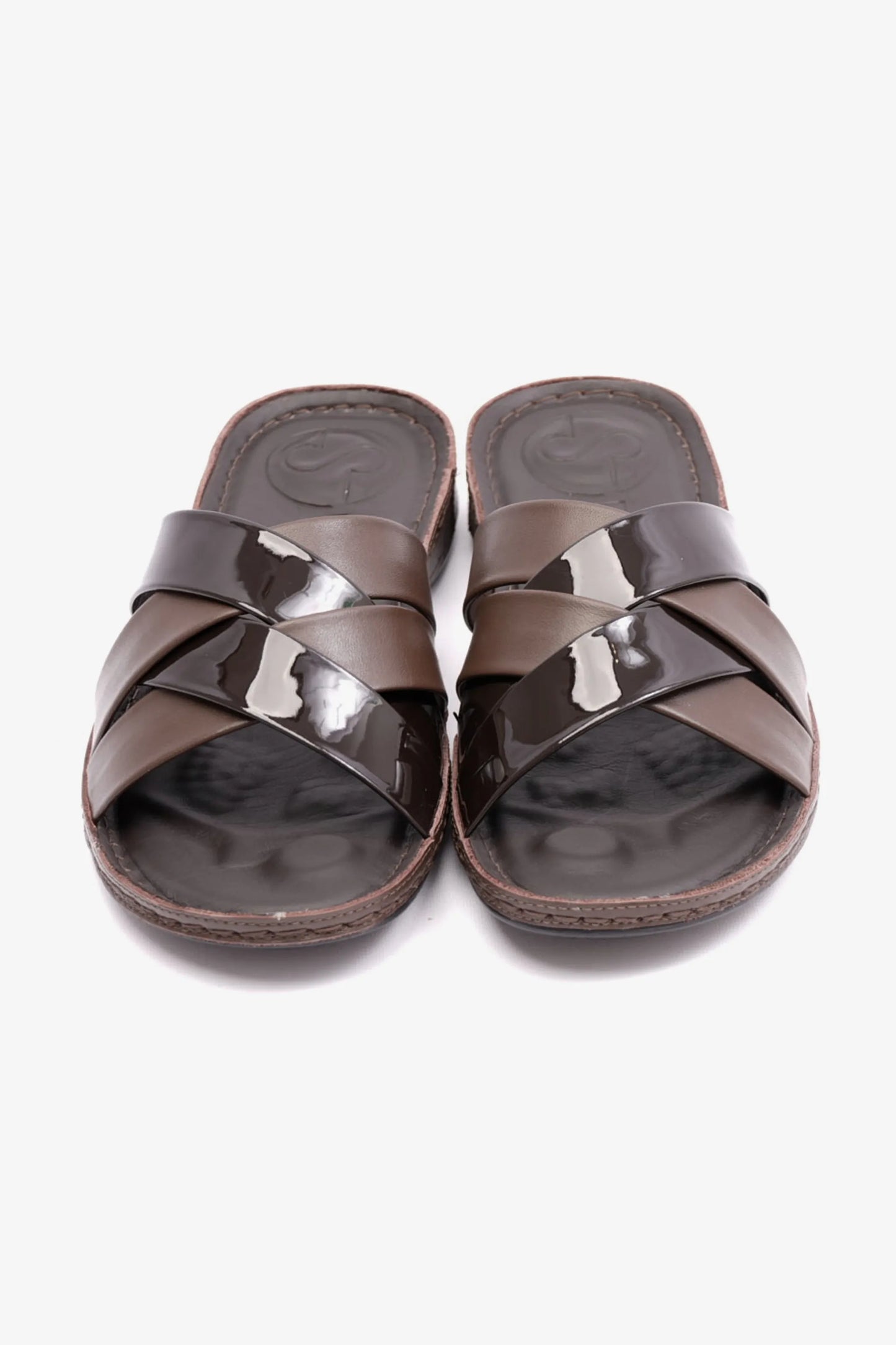 Comfort Plus Women's Patent Leather Arabic Sandals Brown LSDCP727