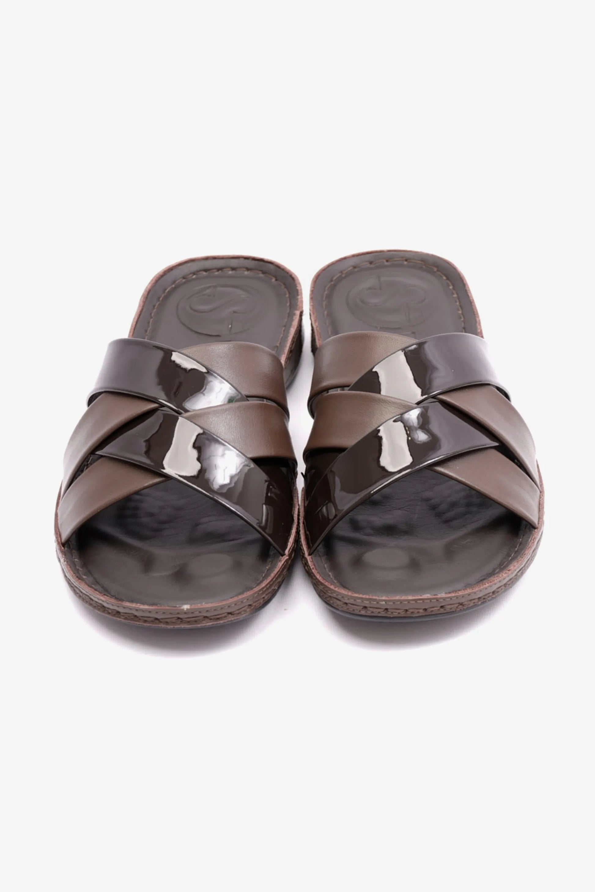 Comfort Plus Women's Patent Leather Arabic Sandals Brown LSDCP727