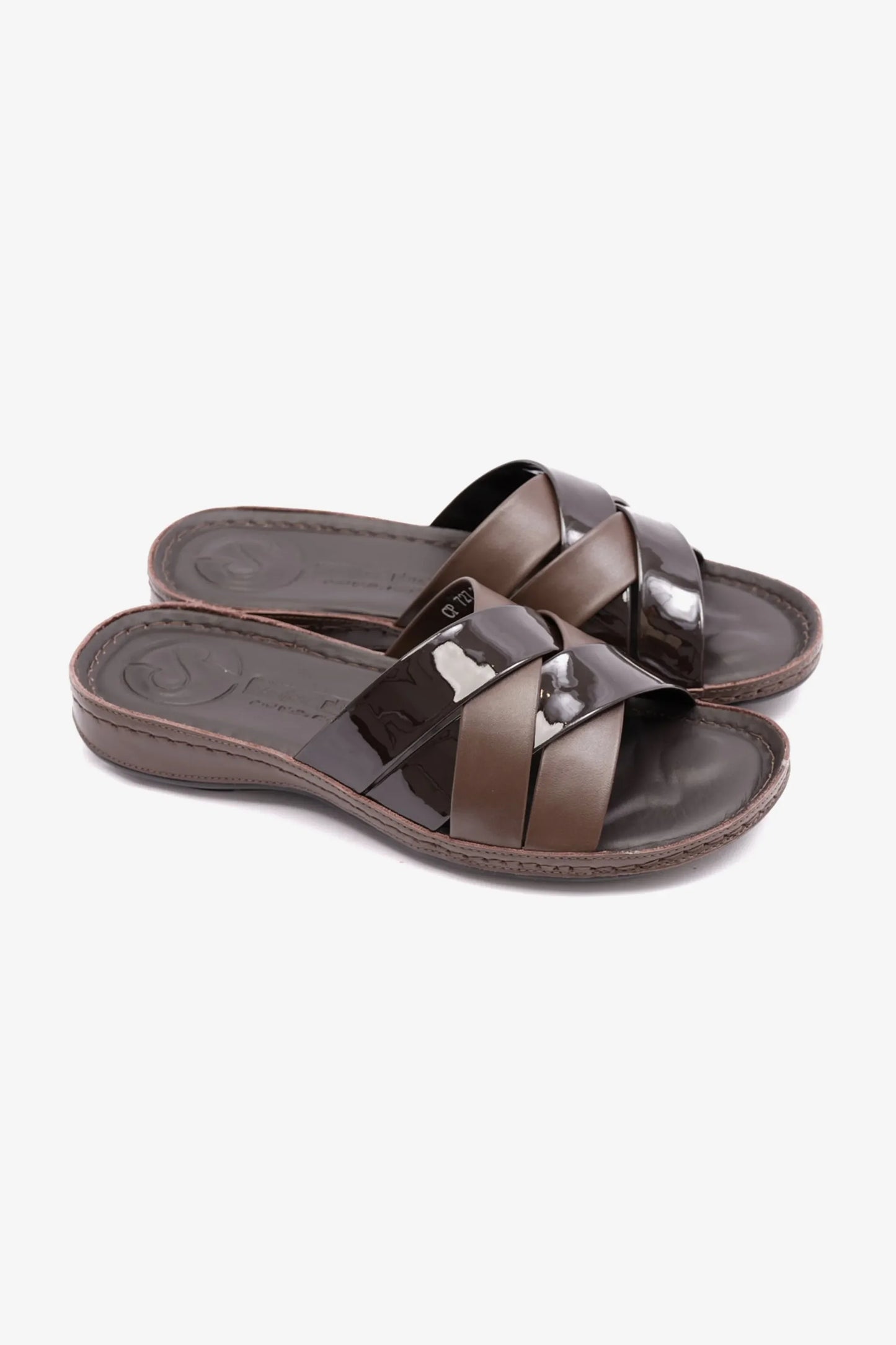 Comfort Plus Women's Patent Leather Arabic Sandals Brown LSDCP727