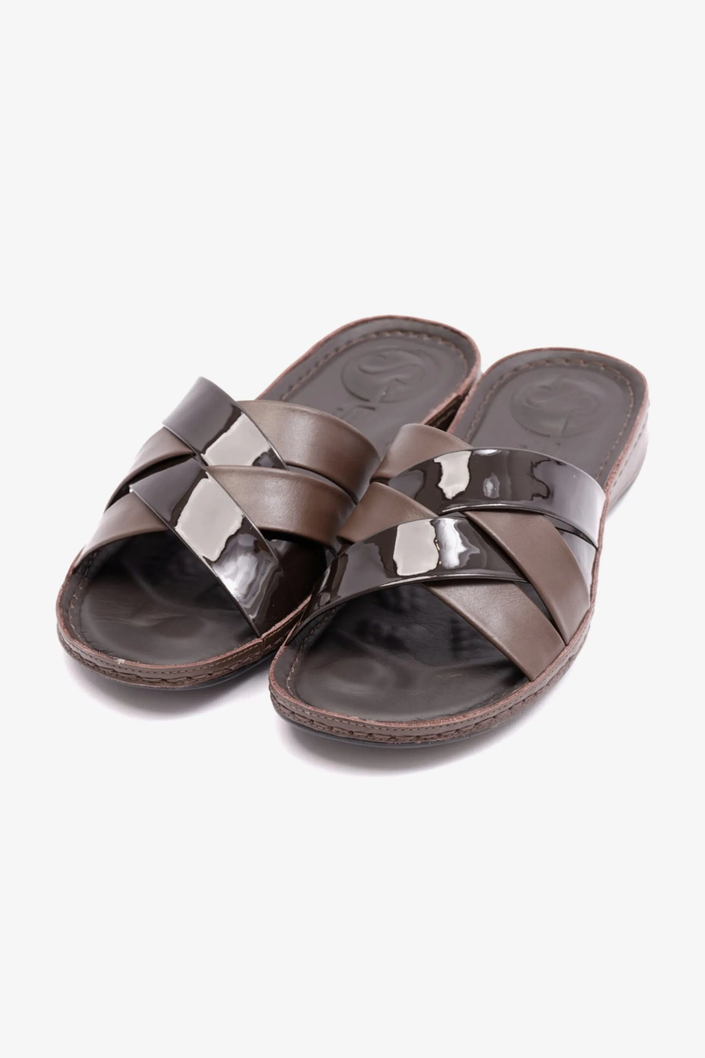 Comfort Plus Women's Patent Leather Arabic Sandals Brown LSDCP727