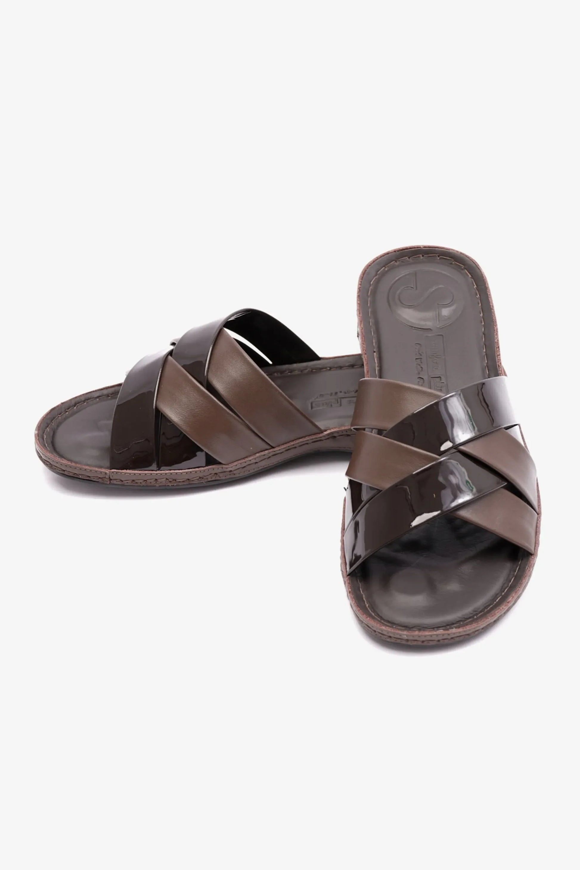 Comfort Plus Women's Patent Leather Arabic Sandals Brown LSDCP727