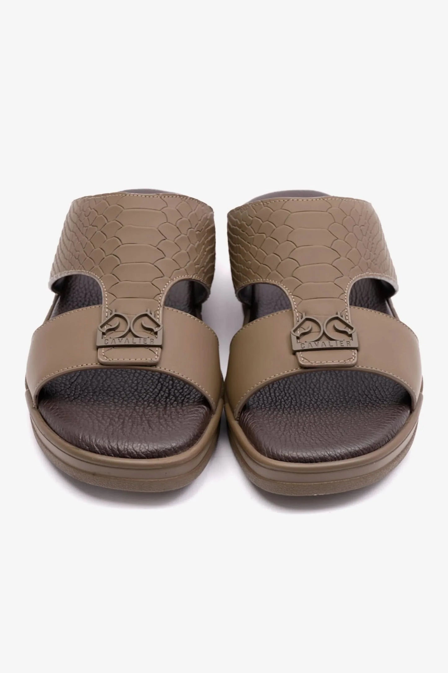 EMBOSSED LEATHER UOMO CAVALIER MENS SANDALS TRUFFLE - Seventy7