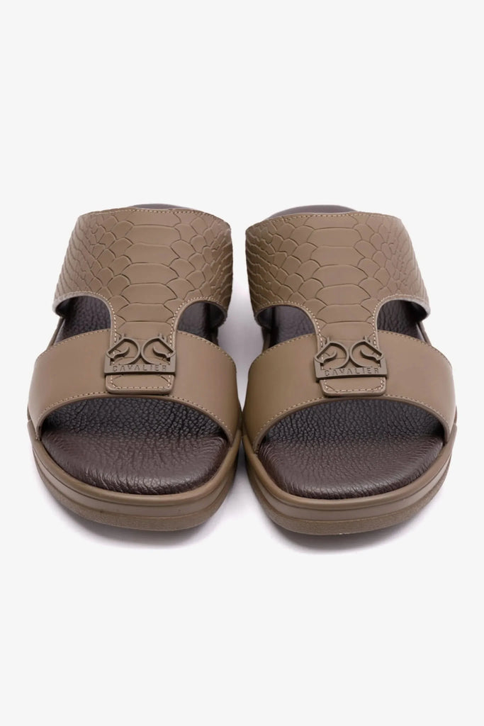 EMBOSSED LEATHER UOMO CAVALIER MENS SANDALS TRUFFLE - Seventy7