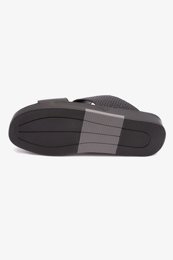 EMBOSSED LEATHER UOMO CAVALIER MENS SANDALS BLACK - Seventy7