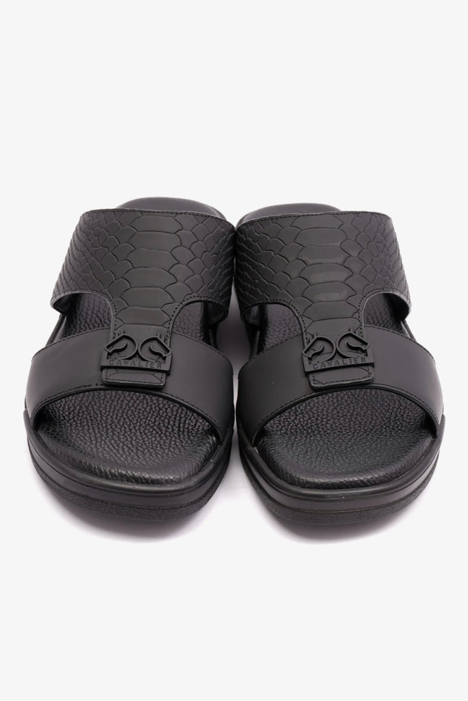 EMBOSSED LEATHER UOMO CAVALIER MENS SANDALS BLACK - Seventy7