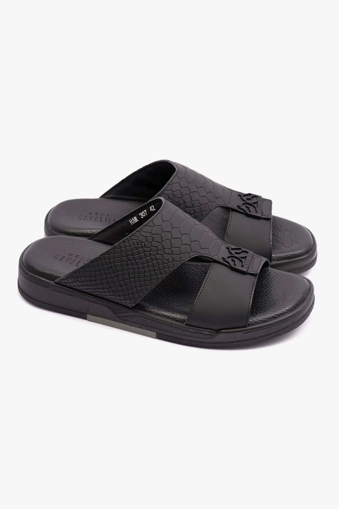 Cavalier Uomo Men's Embossed Leather Sandals Black MSDCVHAR307