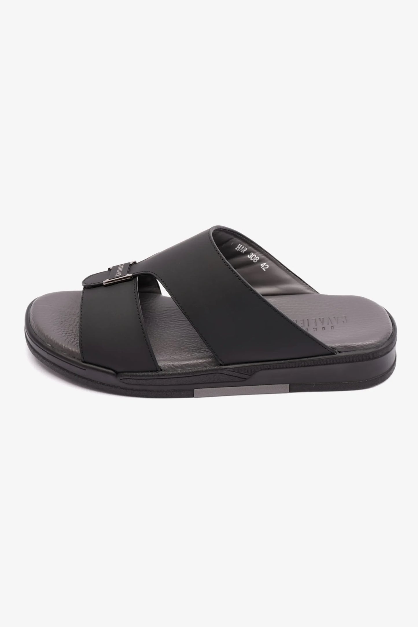 MATTE LEATHER MENS UOMO CAVALIER ARABIC SANDALS BLACK - Seventy7