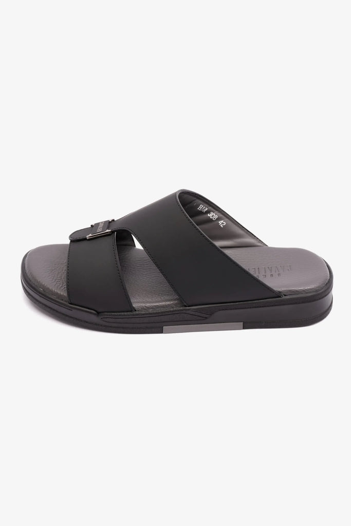 MATTE LEATHER MENS UOMO CAVALIER ARABIC SANDALS BLACK - Seventy7