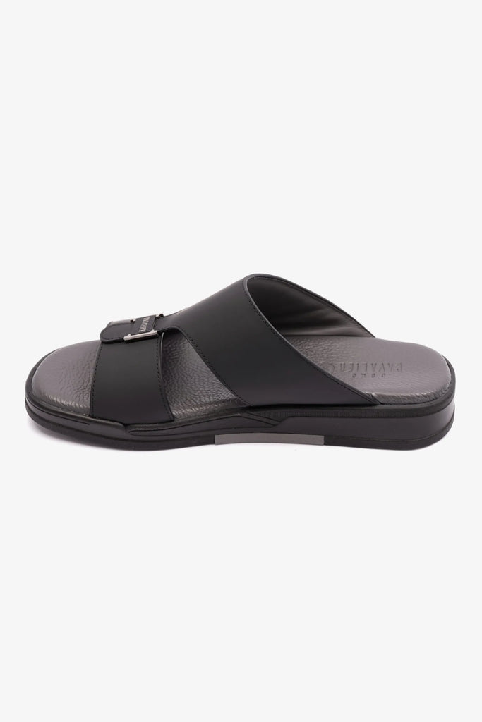 MATTE LEATHER MENS UOMO CAVALIER ARABIC SANDALS BLACK - Seventy7