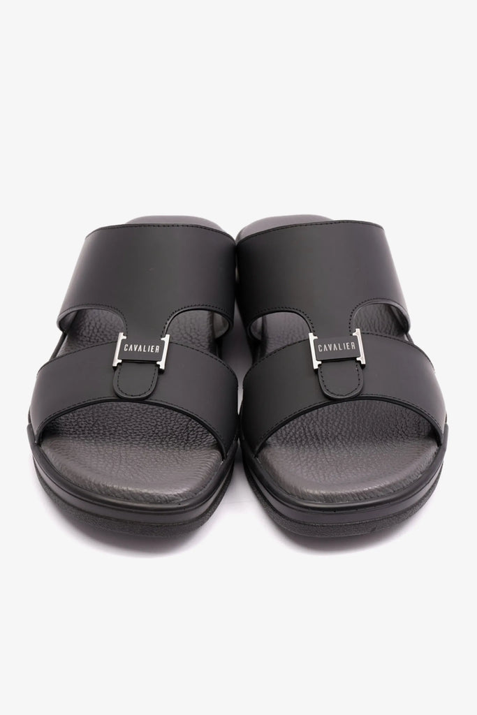 MATTE LEATHER MENS UOMO CAVALIER ARABIC SANDALS BLACK - Seventy7