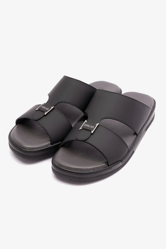 MATTE LEATHER MENS UOMO CAVALIER ARABIC SANDALS BLACK - Seventy7