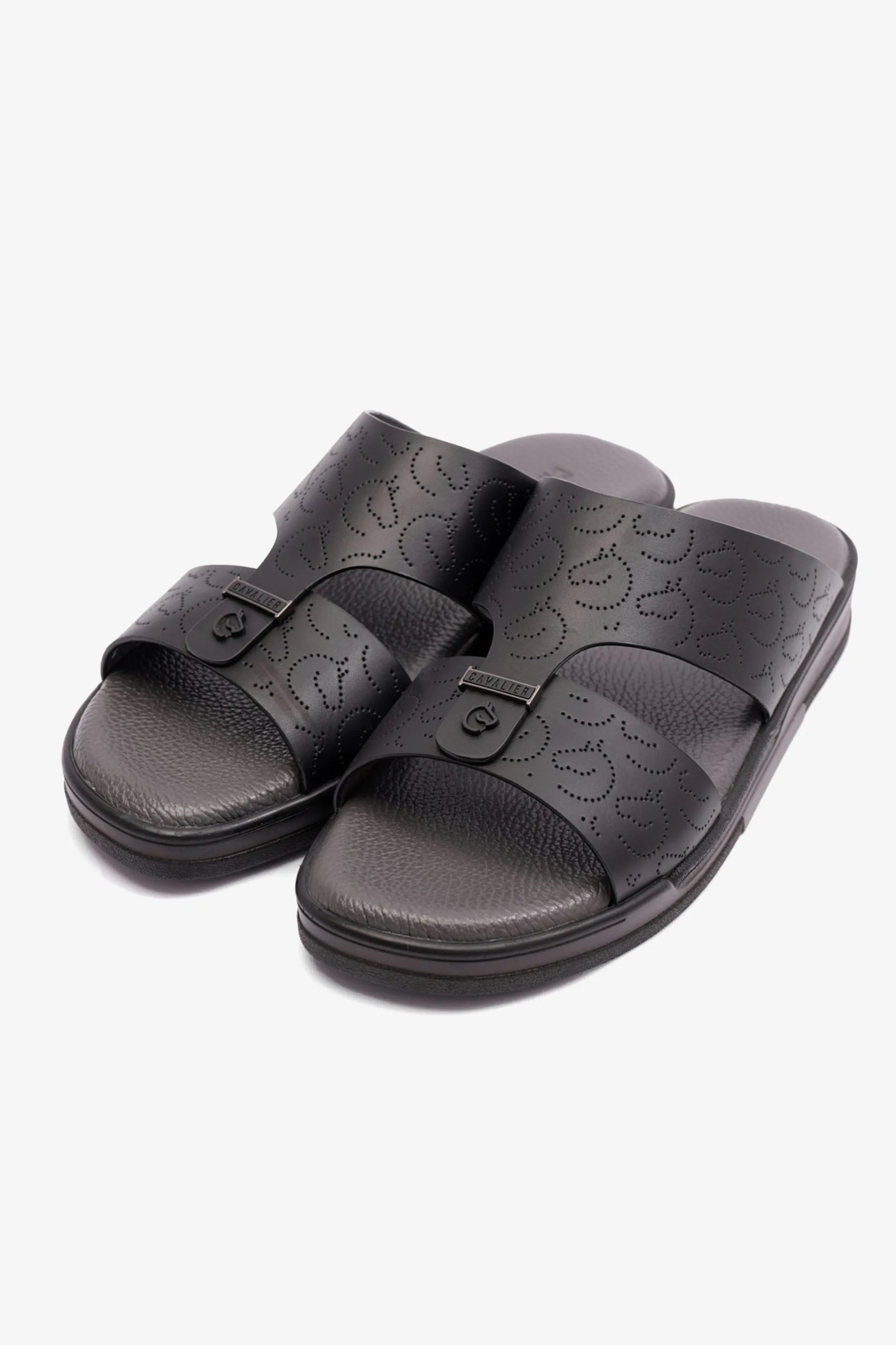Cavalier Uomo Men's Embossed Leather Arabic Sandals Black MSDCVHAR310