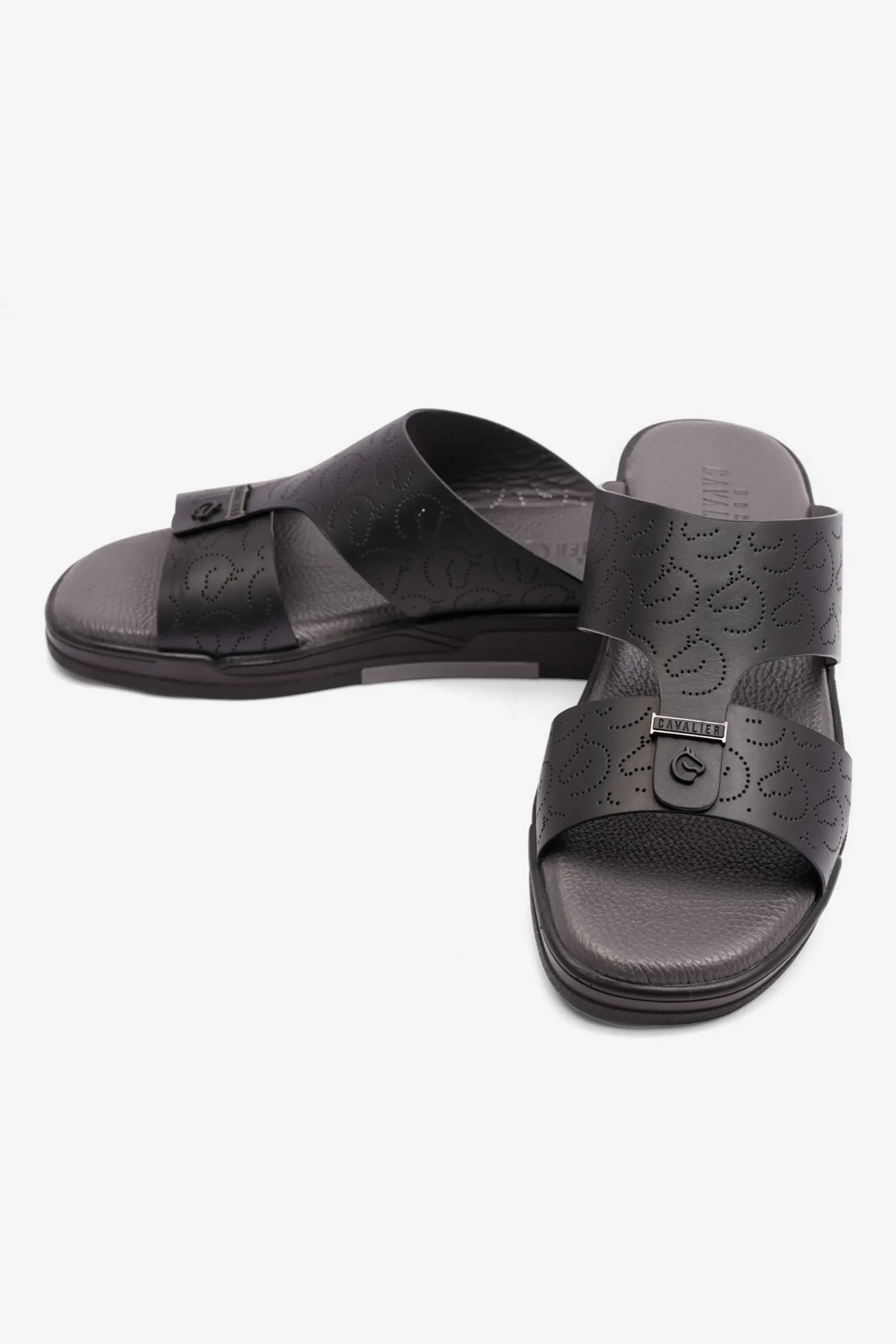 Cavalier Uomo Men's Embossed Leather Arabic Sandals Black MSDCVHAR310