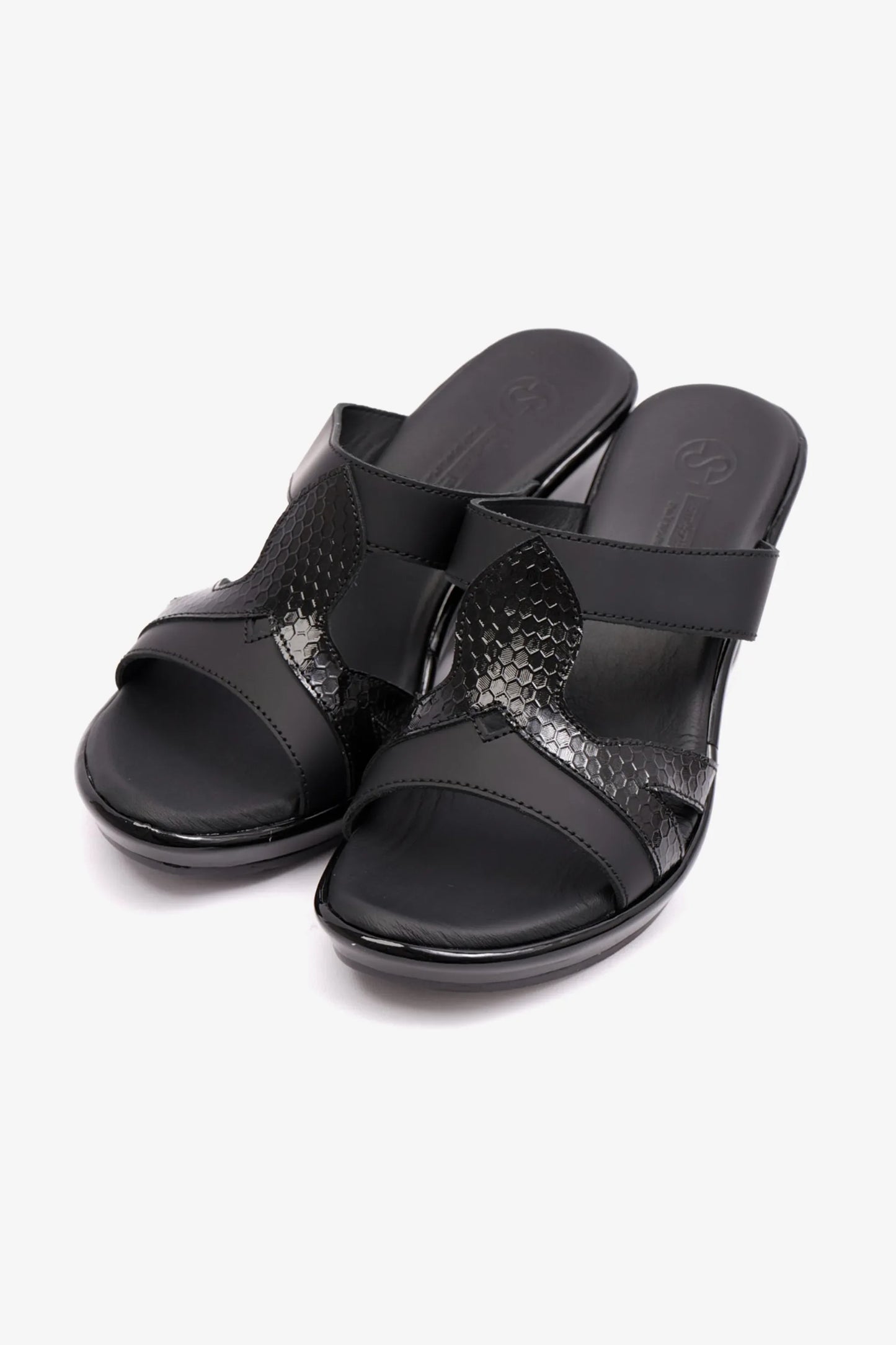 Comfort Plus Women's Matt Leather High Heel Sandals Black 9105