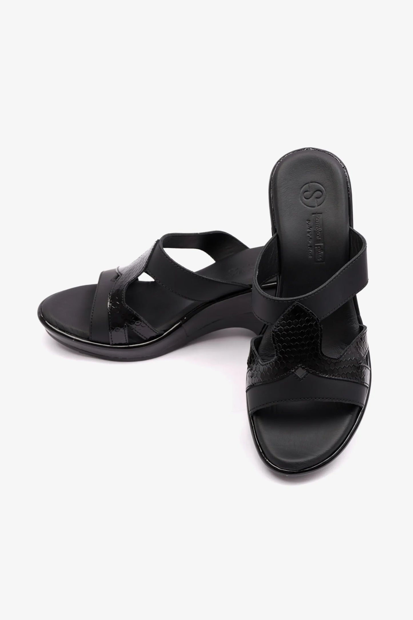 Comfort Plus Women's Matt Leather High Heel Sandals Black 9105
