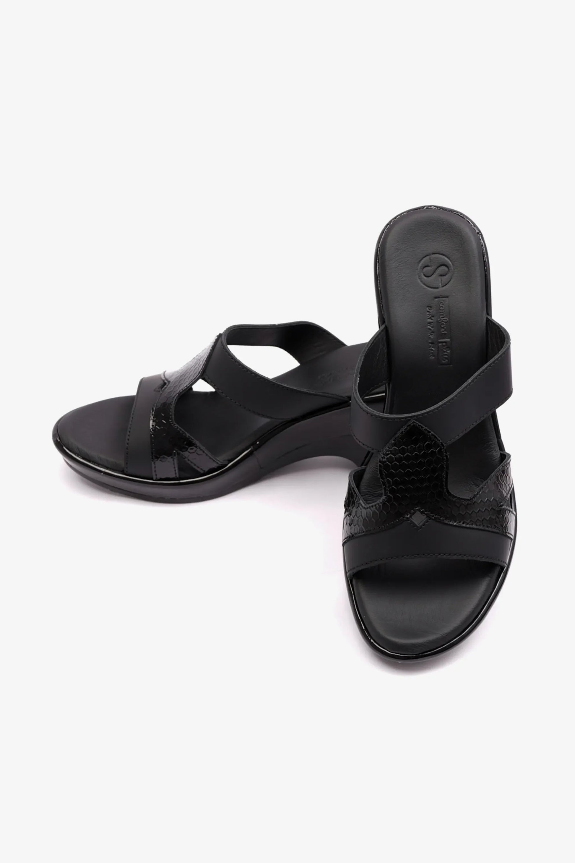 Comfort Plus Women's Matt Leather High Heel Sandals Black 9105