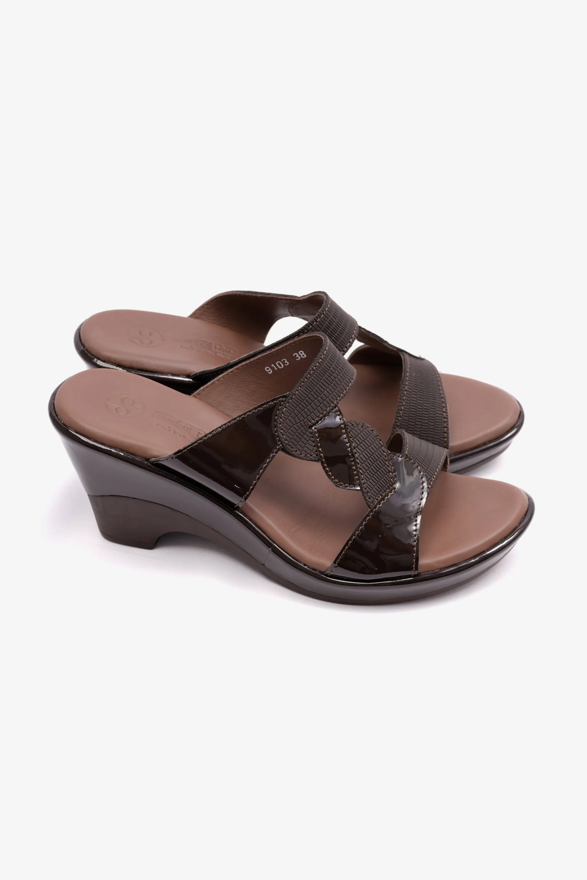 Comfort Plus Women's High Heel Patent Leather Sandals Brown LSDCP9103