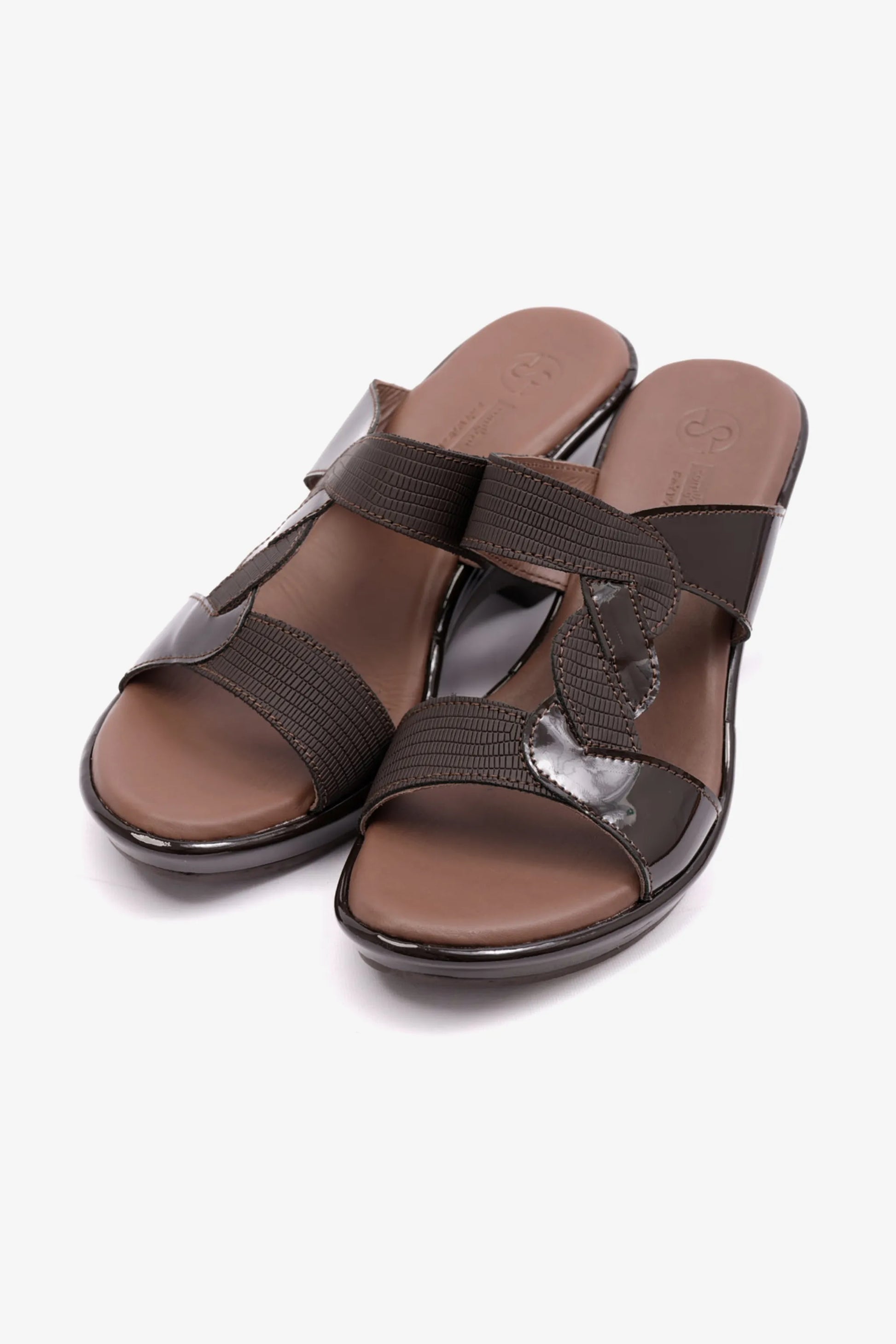 Comfort Plus Women's High Heel Patent Leather Sandals Brown LSDCP9103